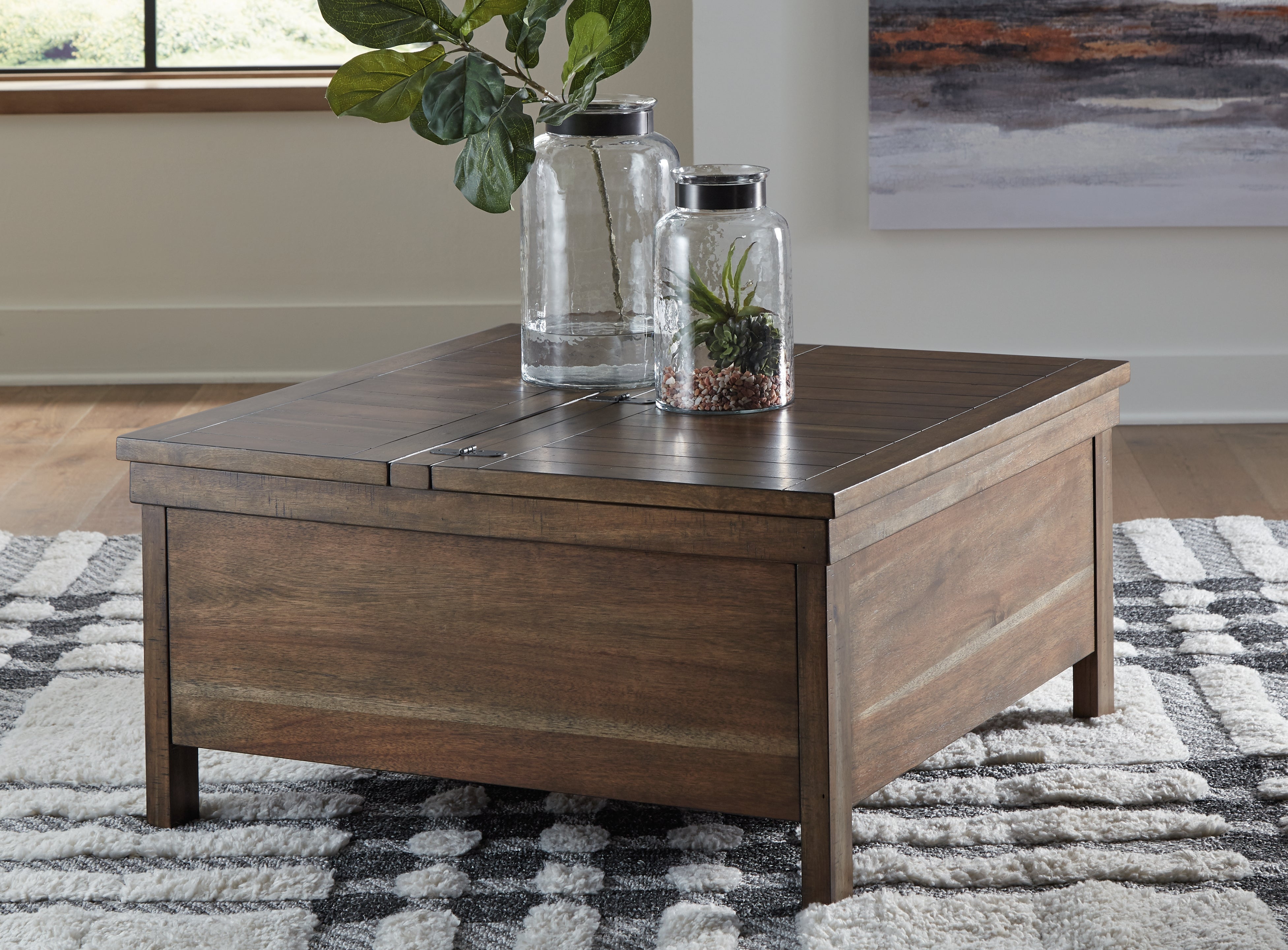 Best Furniture Outlet - Ashley Furniture - Moriville Lift-Top Coffee Table - Lift Top Cocktail Table / Grayish Brown - T731-9