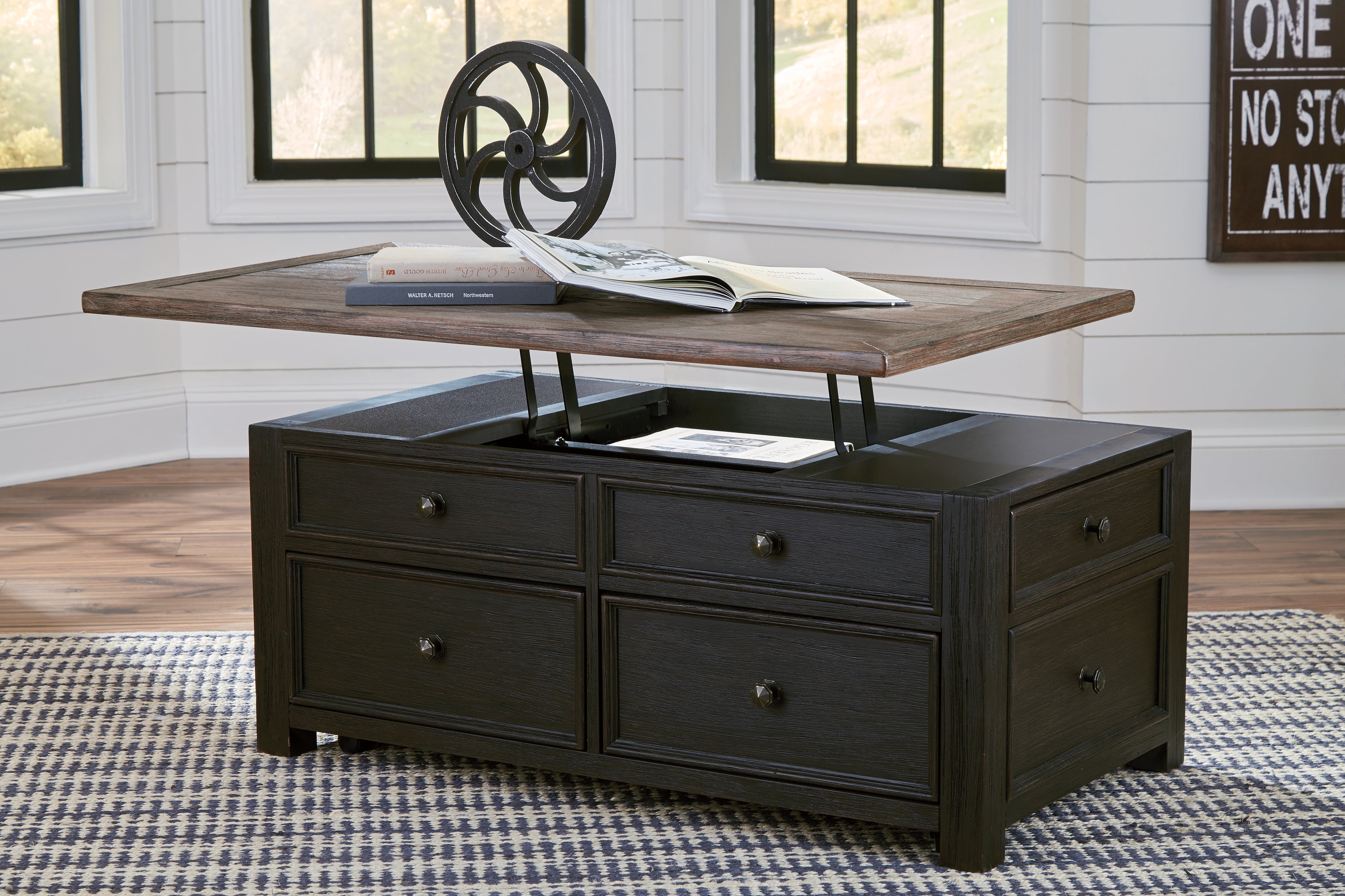 Best Furniture Outlet - Ashley Furniture - Tyler Creek Coffee Table with Lift Top - Lift Top Cocktail Table / Grayish Brown/Black - T736-20