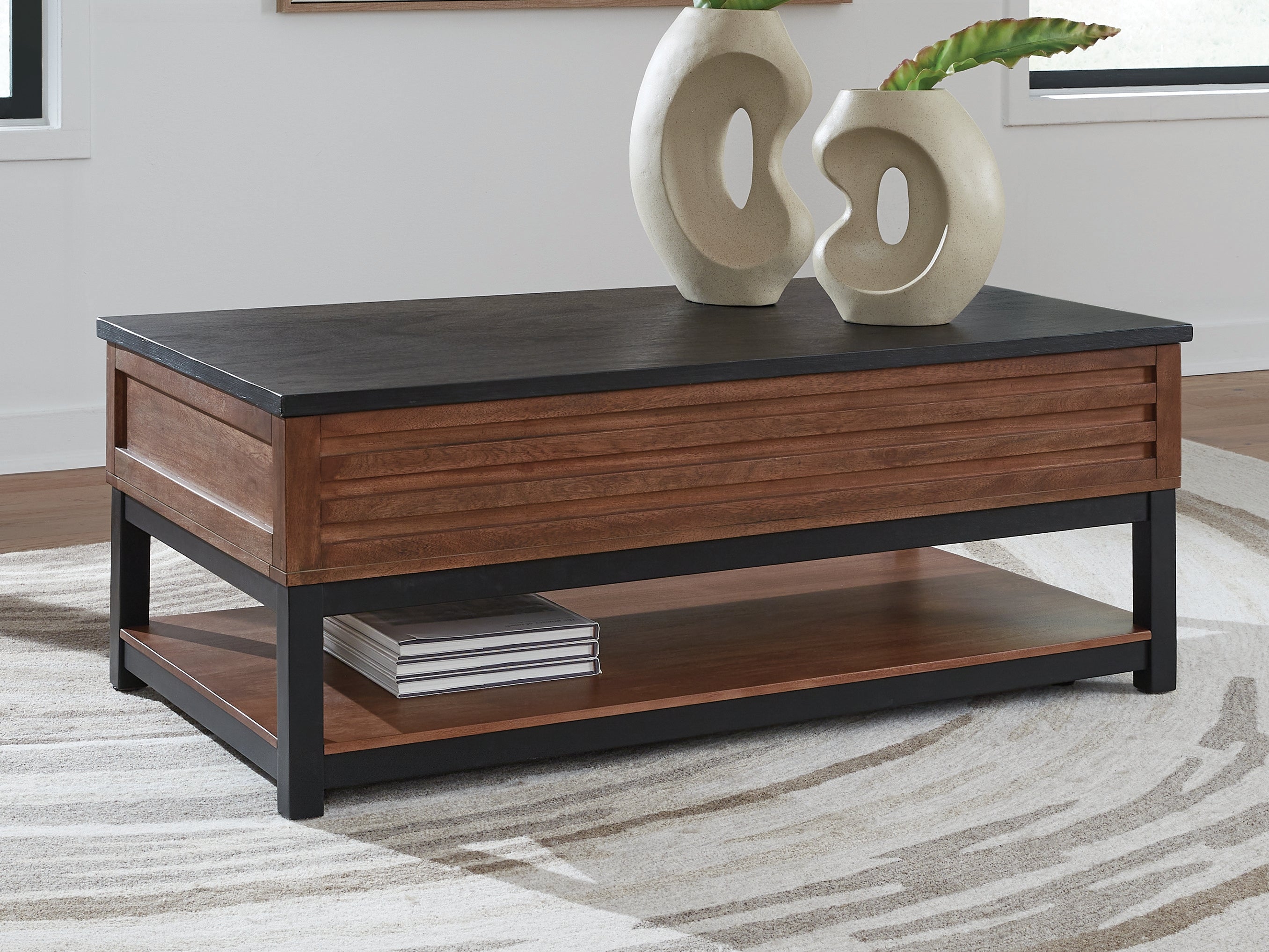 Best Furniture Outlet - Ashley Furniture - Kallari Lift-Top Coffee Table - Lift Top Cocktail Table / Warm Brown/Black - T737-9
