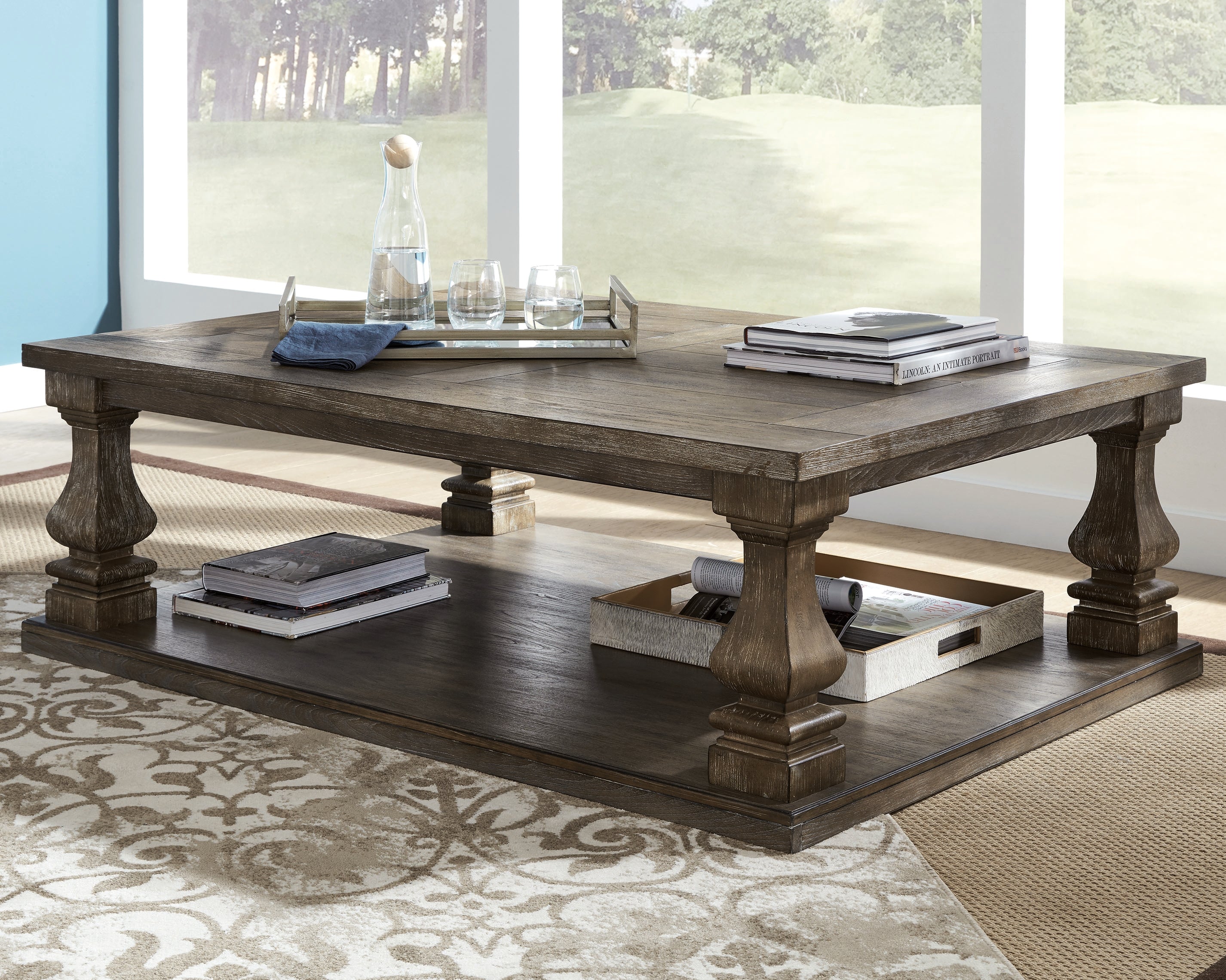 Best Furniture Outlet - Ashley Furniture - Johnelle Coffee Table - Rectangular Cocktail Table / Gray - T776-1