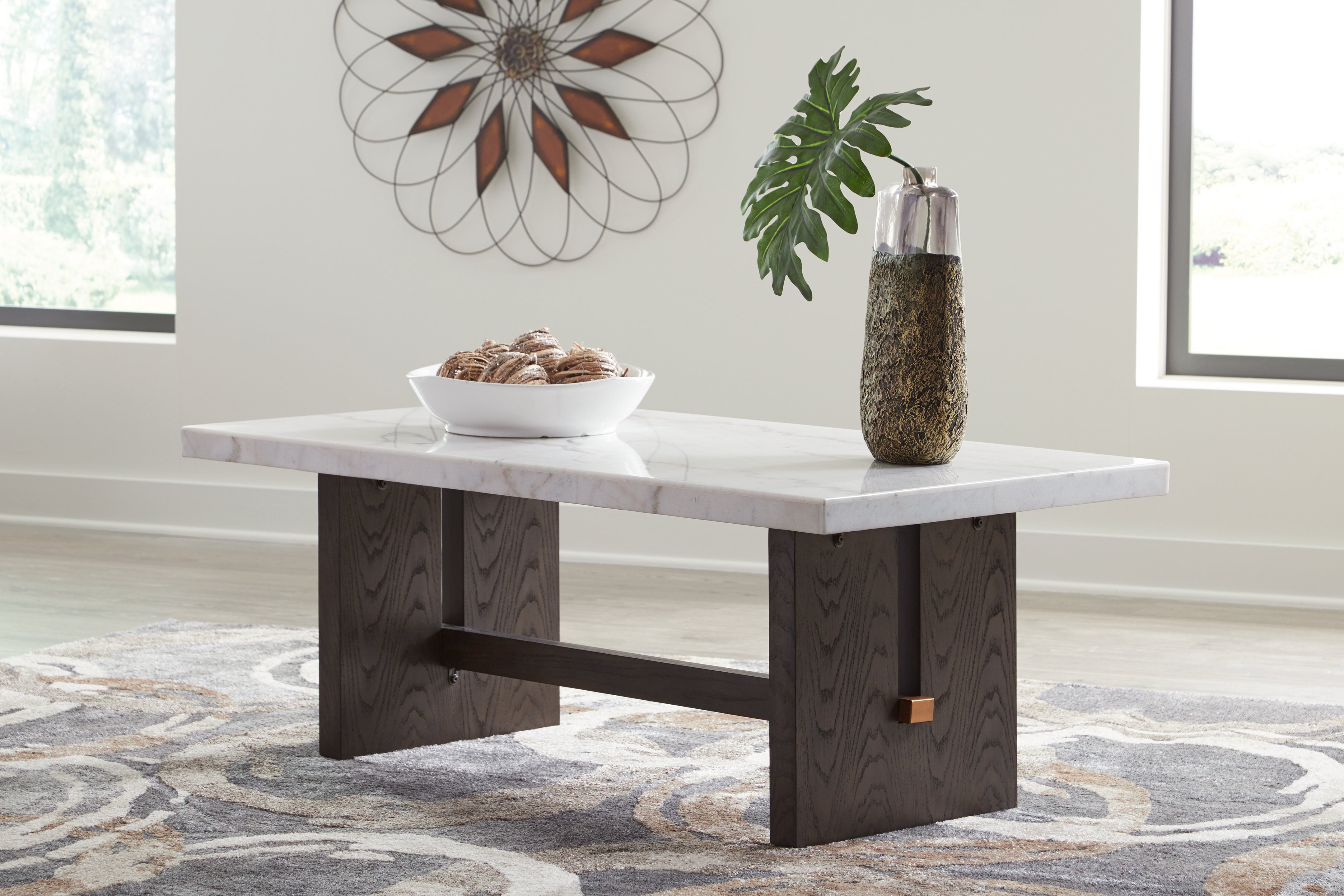 Best Furniture Outlet - Ashley Furniture - Burkhaus Coffee Table - Rectangular Cocktail Table / White/Dark Brown - T779-1