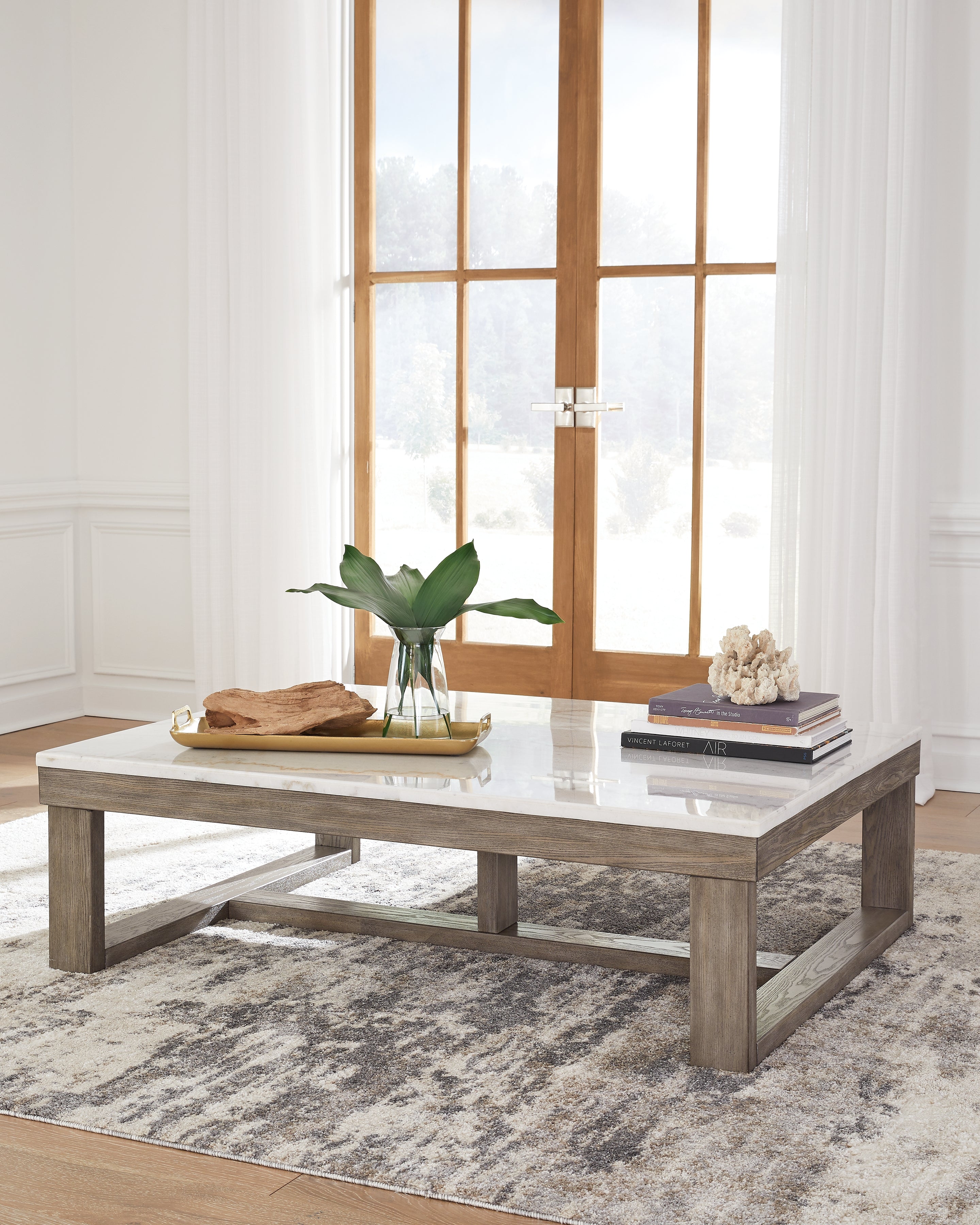 Best Furniture Outlet - Ashley Furniture - Loyaska Coffee Table - Rectangular Cocktail Table / Brown/Ivory - T789-1