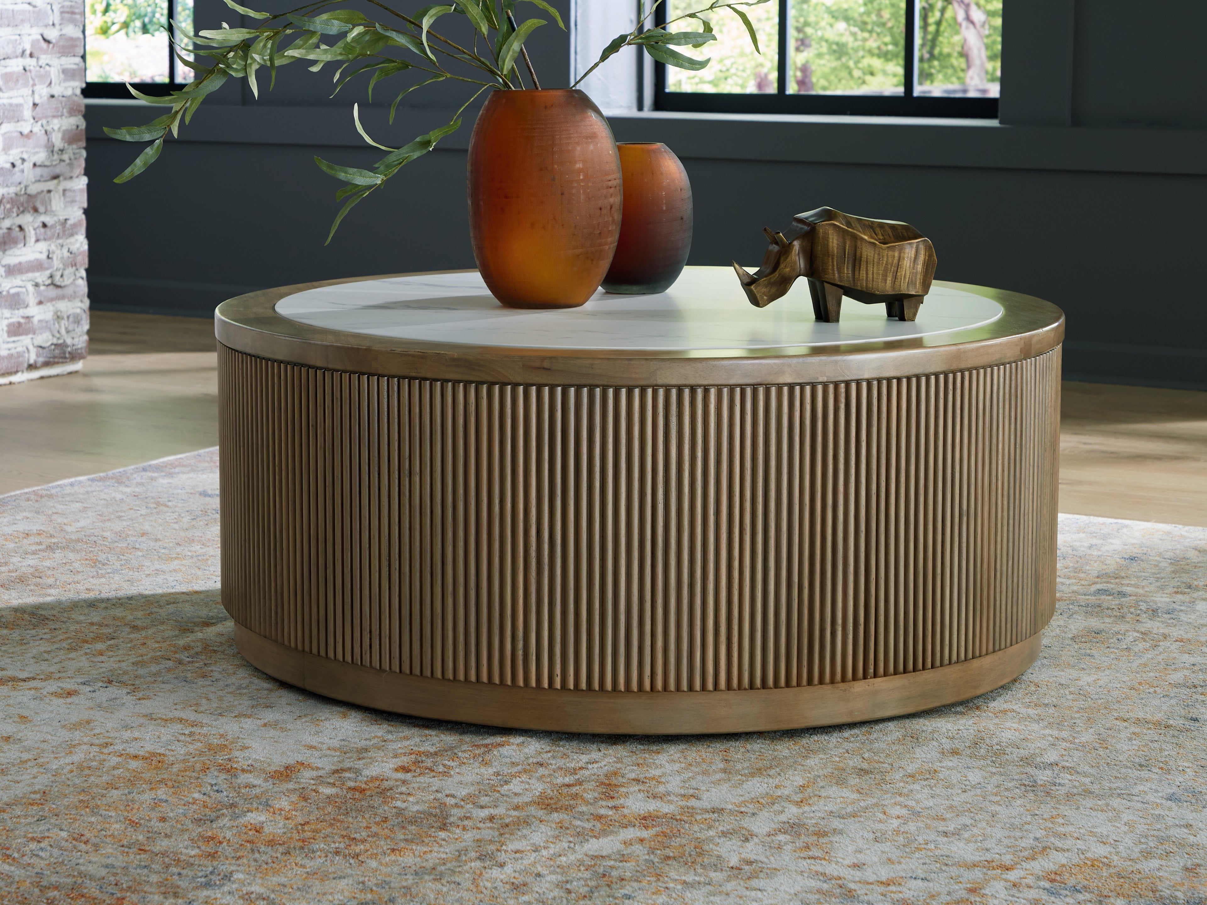 Best Furniture Outlet - Ashley Furniture - Camdill Coffee Table - Round Cocktail Table / Light Brown/White - T808-8