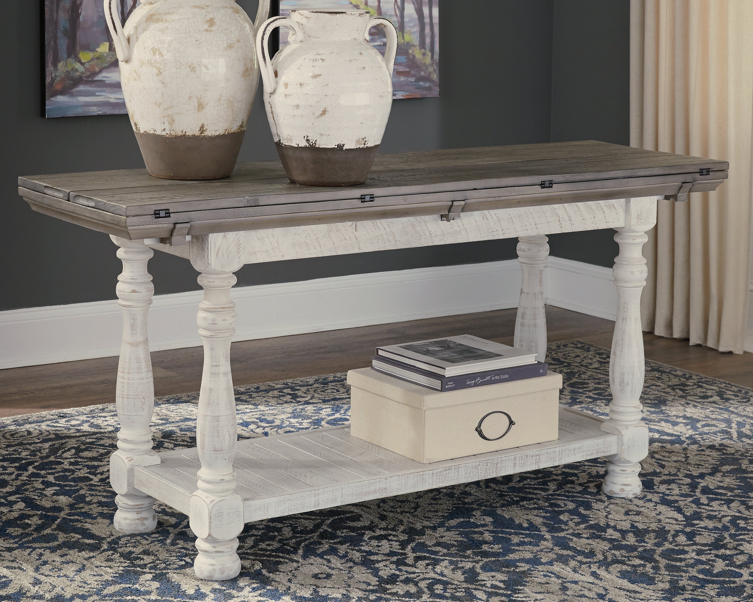 Best Furniture Outlet - Ashley Furniture - Havalance Sofa/Console Table - Flip Top Sofa Table / Gray/White - T814-4