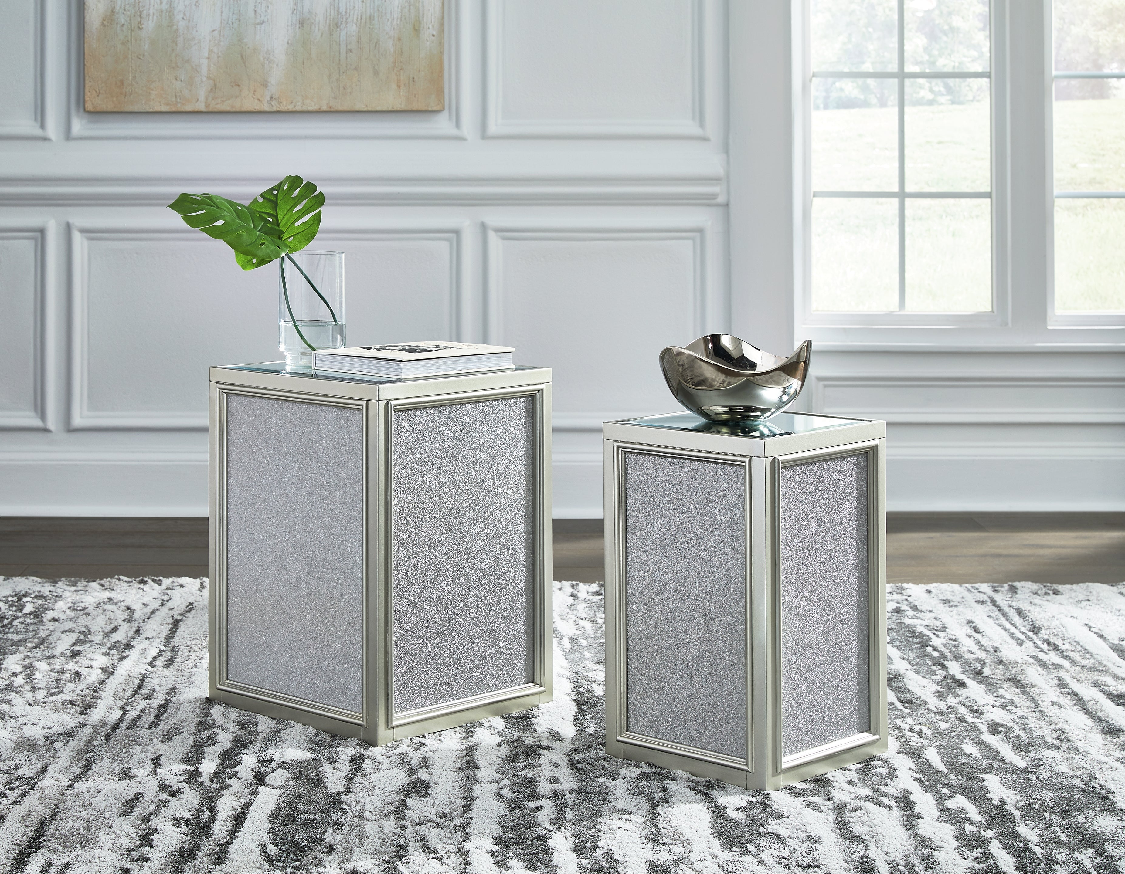 Best Furniture Outlet - Ashley Furniture - Traleena Nesting End Table (Set of 2) - Nesting End Tables (Set of 2) / Silver Finish - T957-16