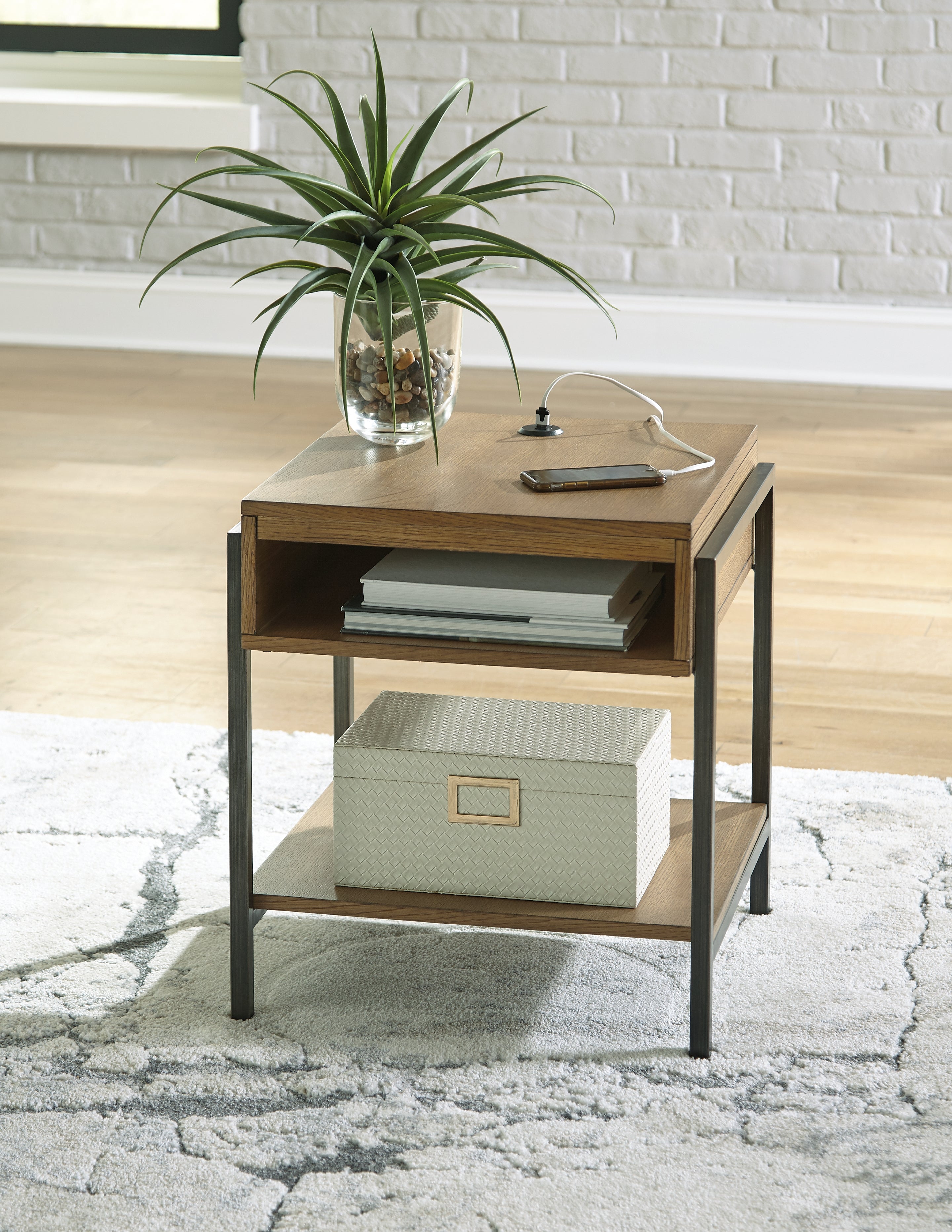 Best Furniture Outlet - Ashley Furniture - Fridley End Table - Rectangular End Table / Brown/Black - T964-3