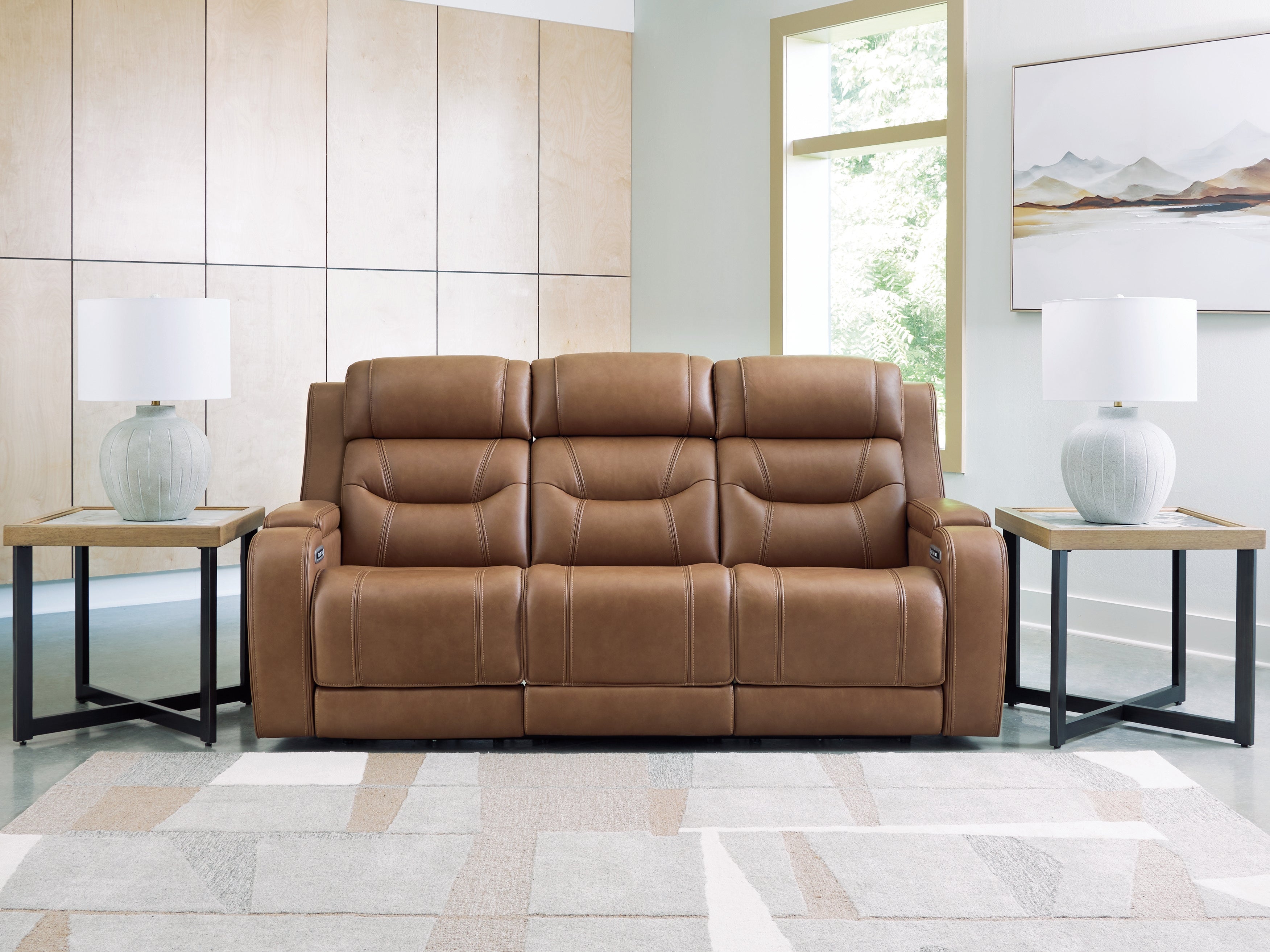 Best Furniture Outlet - Ashley Furniture - Knightington Living Room - PWR REC Sofa w/Audio Seating / Caramel - PCU1160015A
