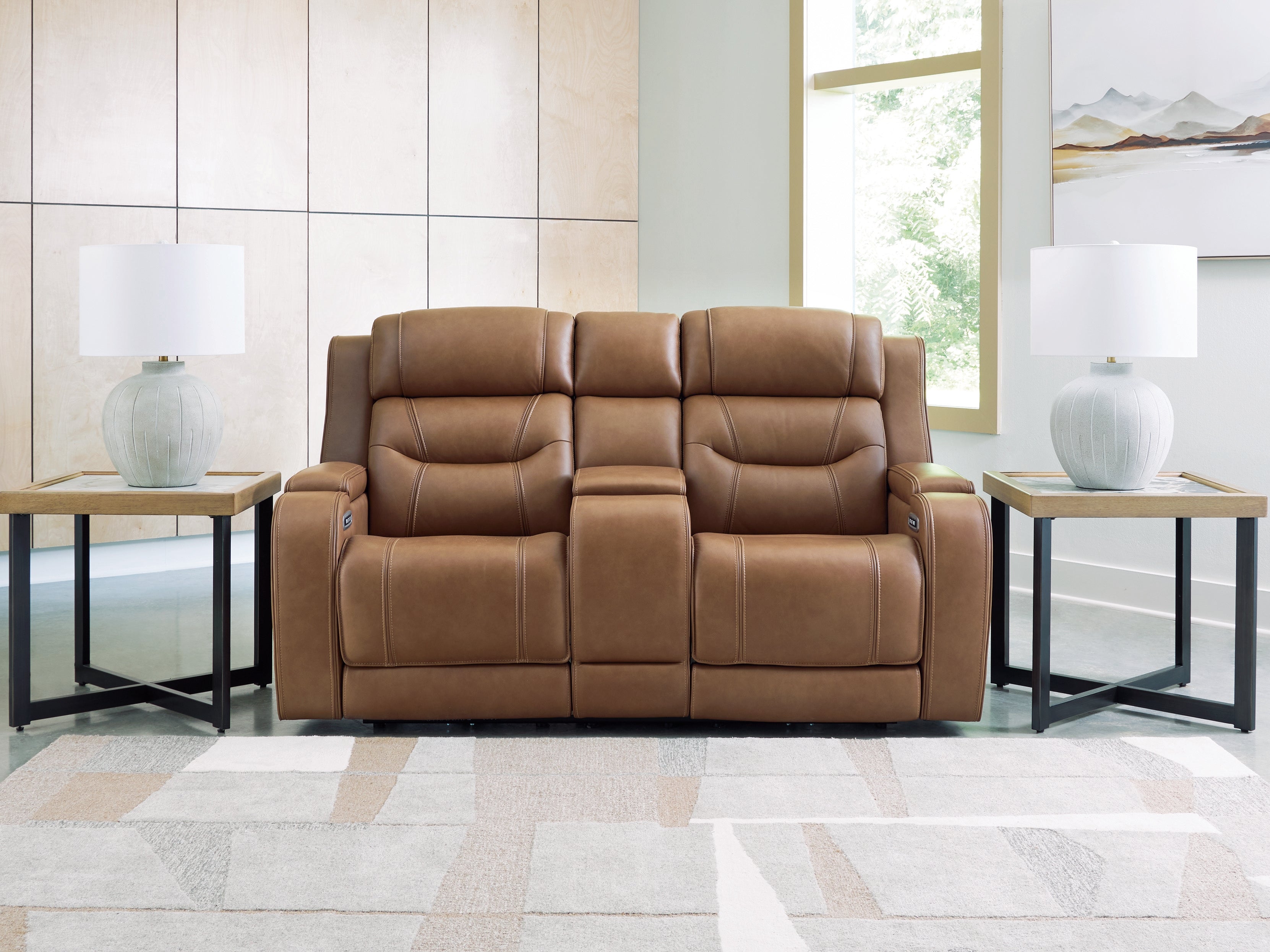 Best Furniture Outlet - Ashley Furniture - Knightington Living Room - PWR REC Love w/Audio Seating / Caramel - PCU1160018A