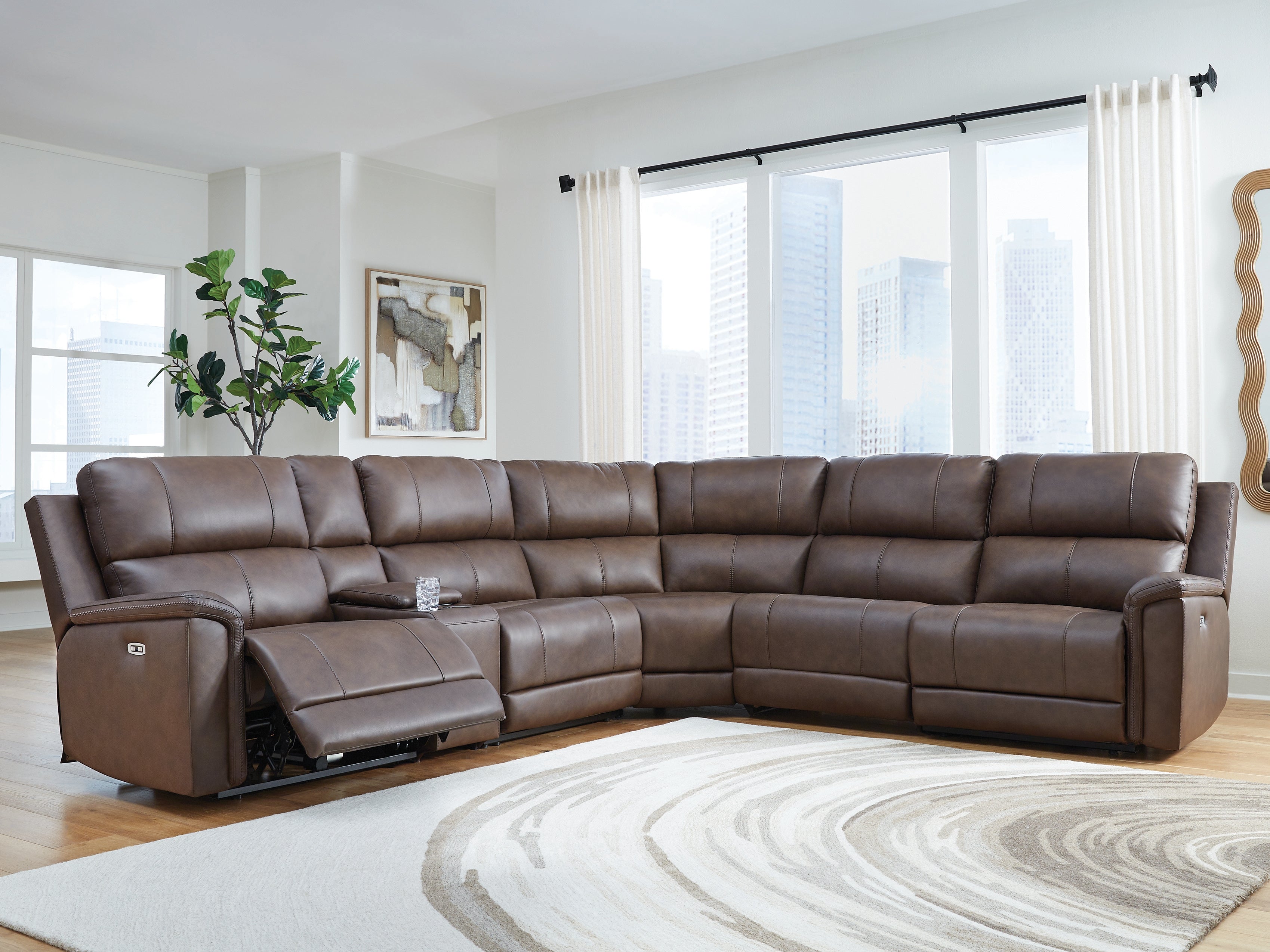 Best Furniture Outlet - Ashley Furniture - Bleckley Sectional - 6-Piece Power Reclining Sectional / Espresso - PCU12001S5