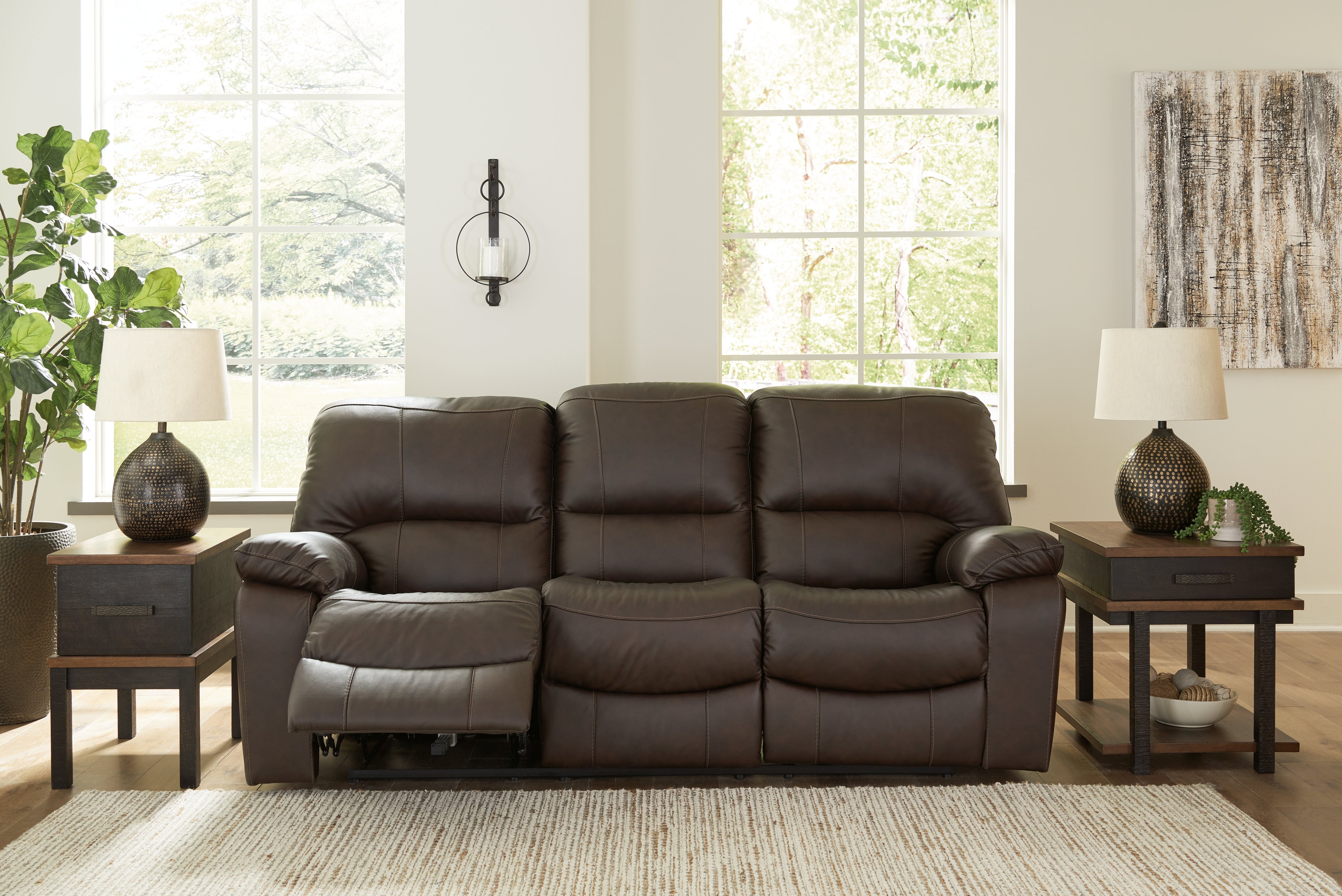 Best Furniture Outlet - Ashley Furniture - Leesworth Living Room - Reclining Power Sofa / Ocean - U4380987