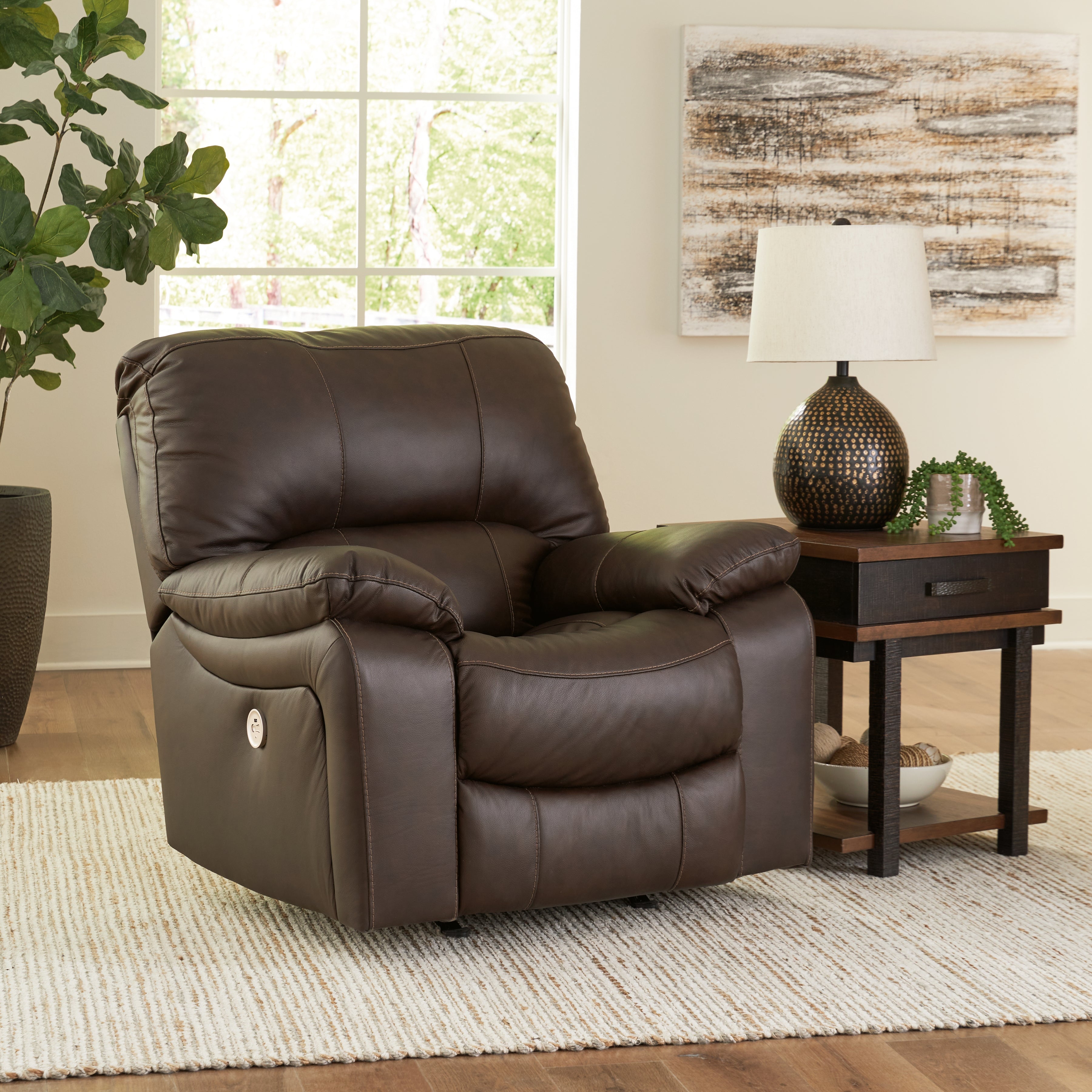 Best Furniture Outlet - Ashley Furniture - Leesworth Living Room - Power Rocker Recliner / Dark Brown - U4380898