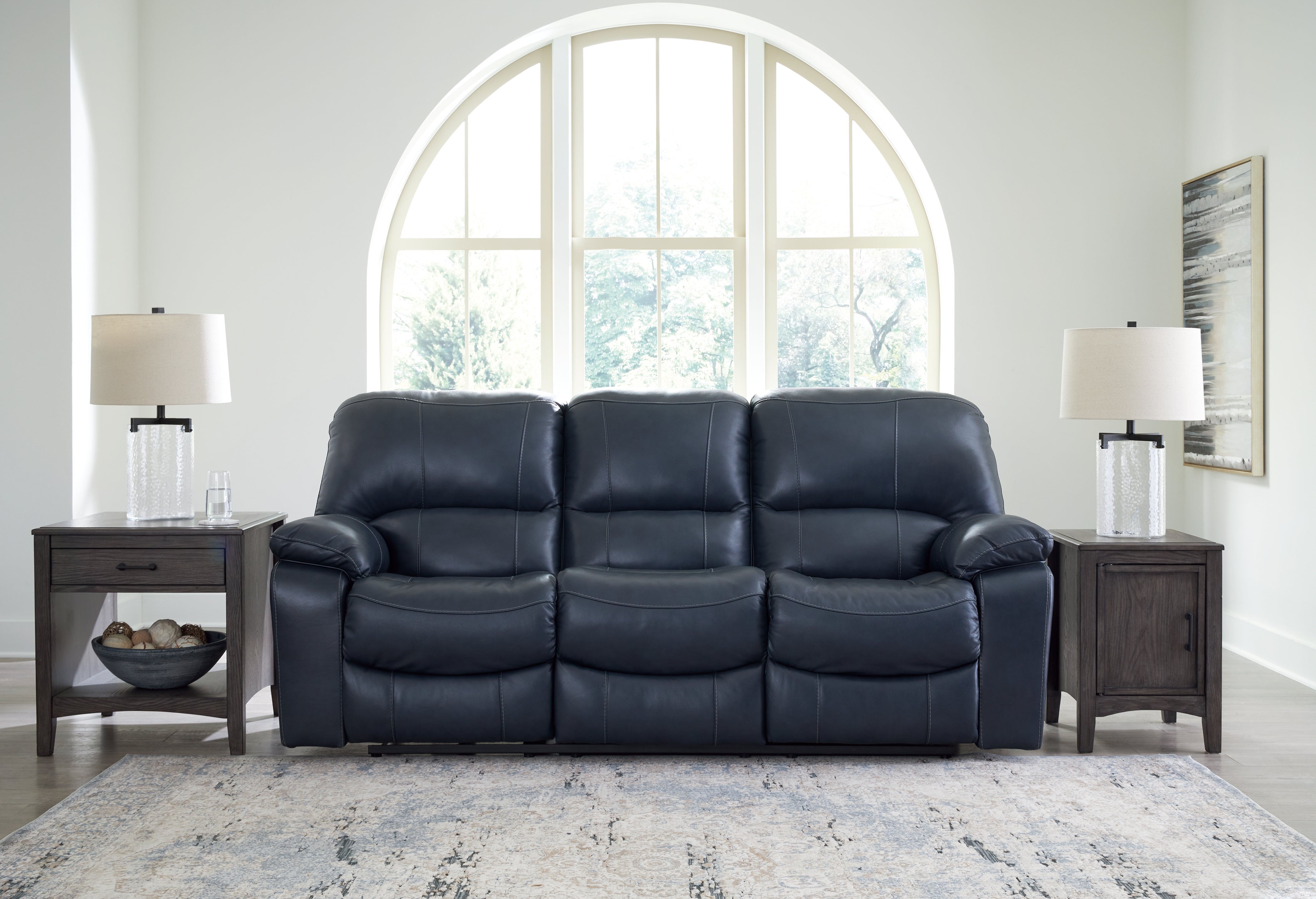 Best Furniture Outlet - Ashley Furniture - Leesworth Living Room - Reclining Power Sofa / Ocean - U4380987