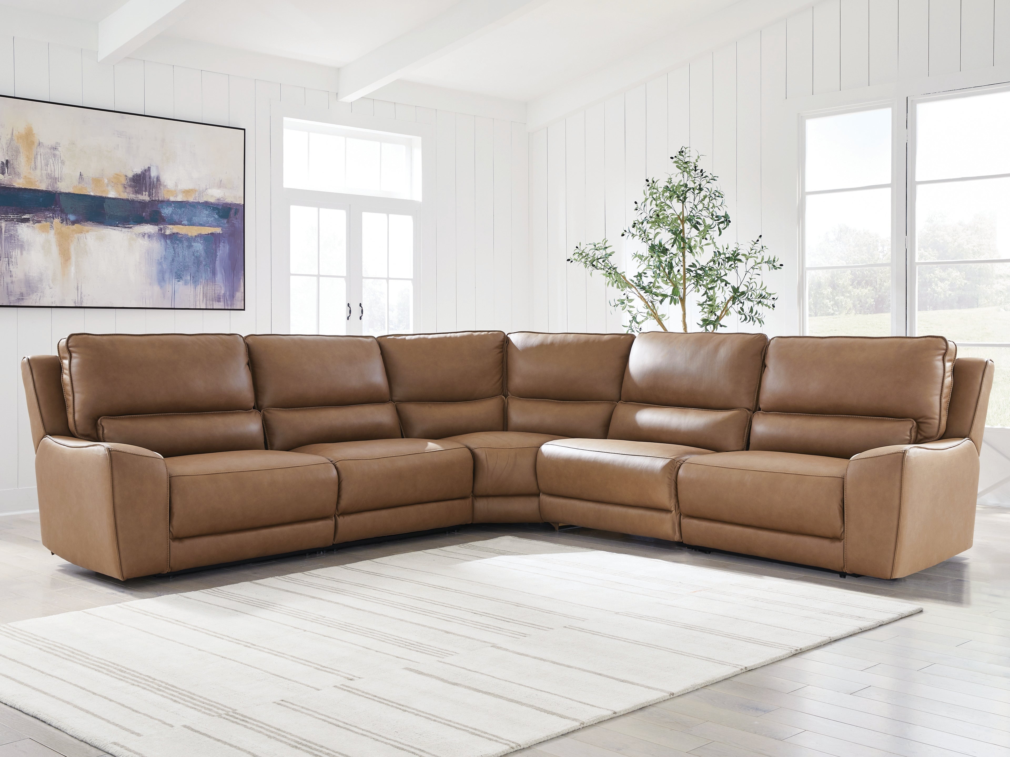 Best Furniture Outlet - Ashley Furniture - DeepWakes Sectional - 5-Piece Power Reclining Sectional / Caramel - PCU62606S8