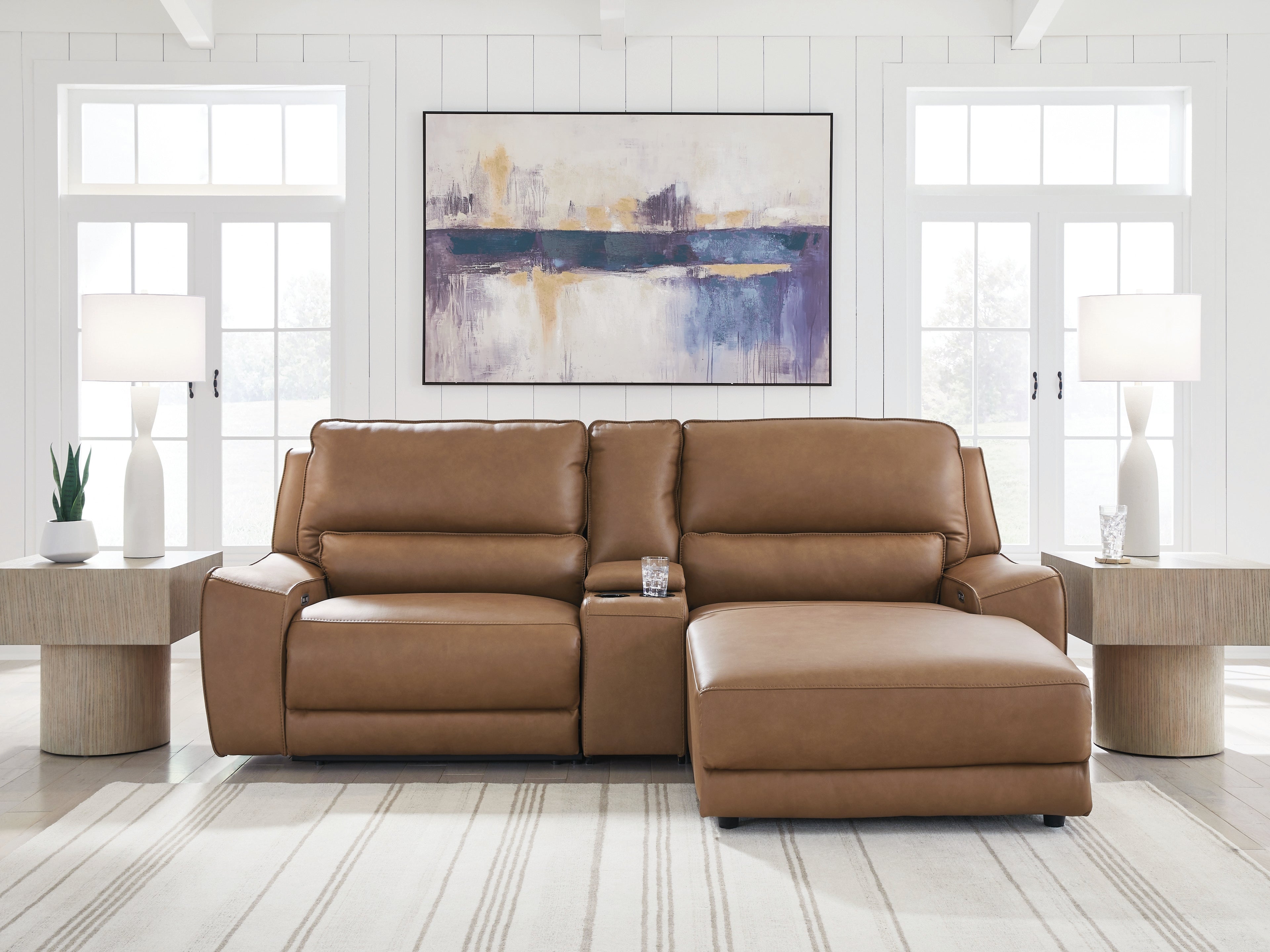 Best Furniture Outlet - Ashley Furniture - DeepWakes Sectional - 3-Piece Power Reclining Sectional with Chaise / Caramel - PCU62606S4