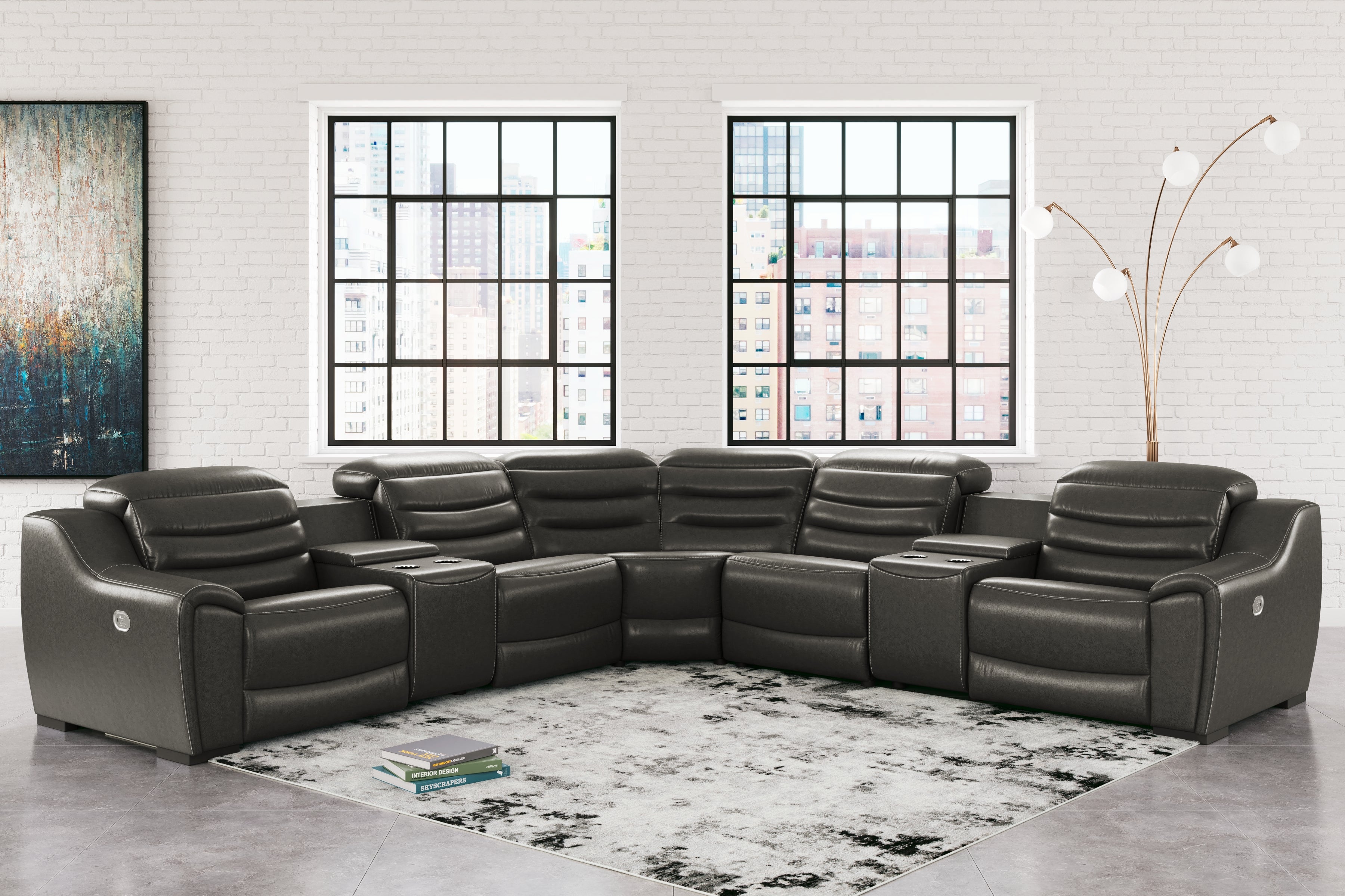 Best Furniture Outlet - Ashley Furniture - Center Line Sectional - 7-Piece Power Reclining Sectional / Dark Gray - U63404S7