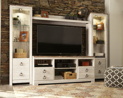 Best Furniture Outlet - Ashley Furniture - Willowton Entertainment Center - 4-Piece Entertainment Center / Whitewash - W267W3