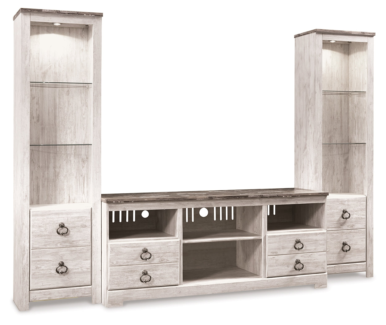 Best Furniture Outlet - Ashley Furniture - Willowton 3-Piece Entertainment Center - 3-Piece Entertainment Center / Whitewash - W267W16