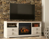 Best Furniture Outlet - Ashley Furniture - Willowton 64" TV Stand with Electric Fireplace - 64" TV Stand with Electric Fireplace / Whitewash - W267W8