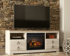 Best Furniture Outlet - Ashley Furniture - Willowton 64" TV Stand with Electric Fireplace - 64" TV Stand with Electric Fireplace / Whitewash - W267W8