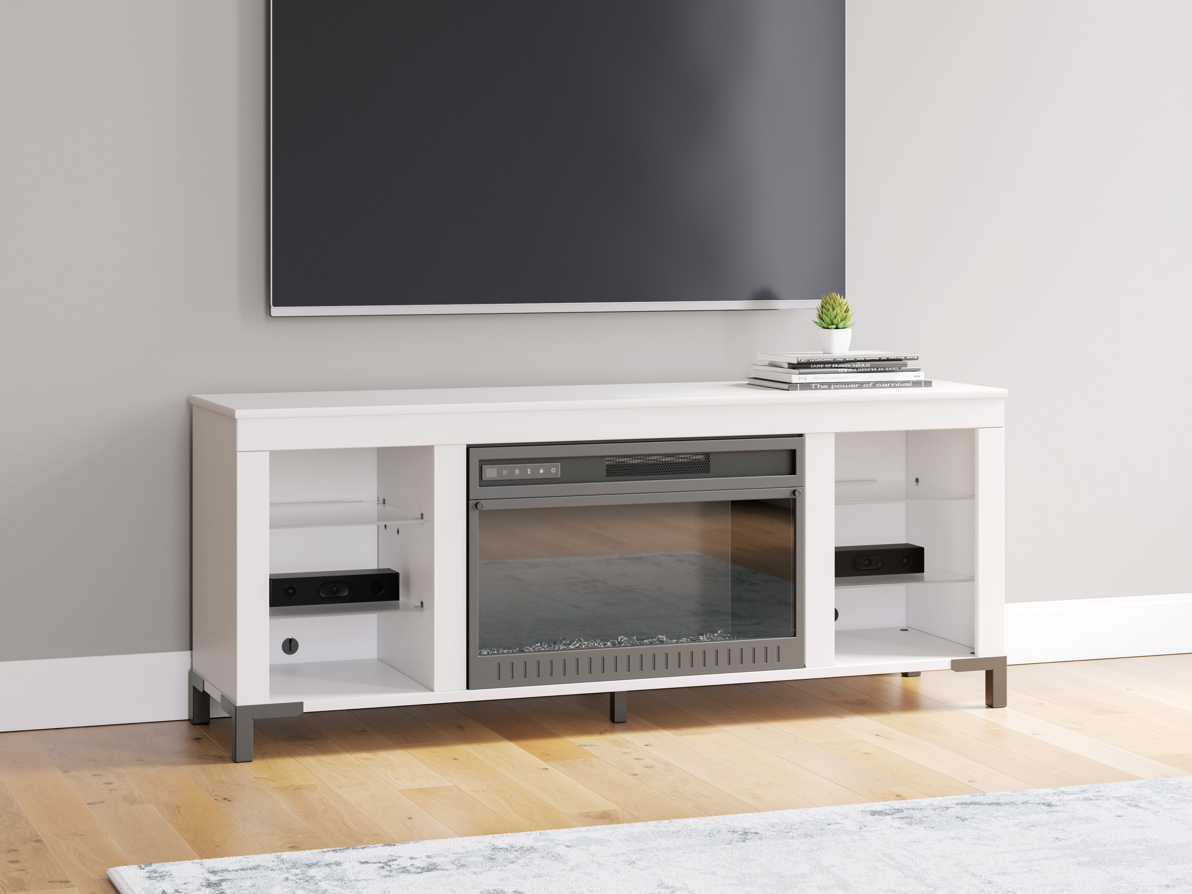 Best Furniture Outlet - Ashley Furniture - Brollevi TV Stand - 60" with Electric Fireplace / White - W2722-168