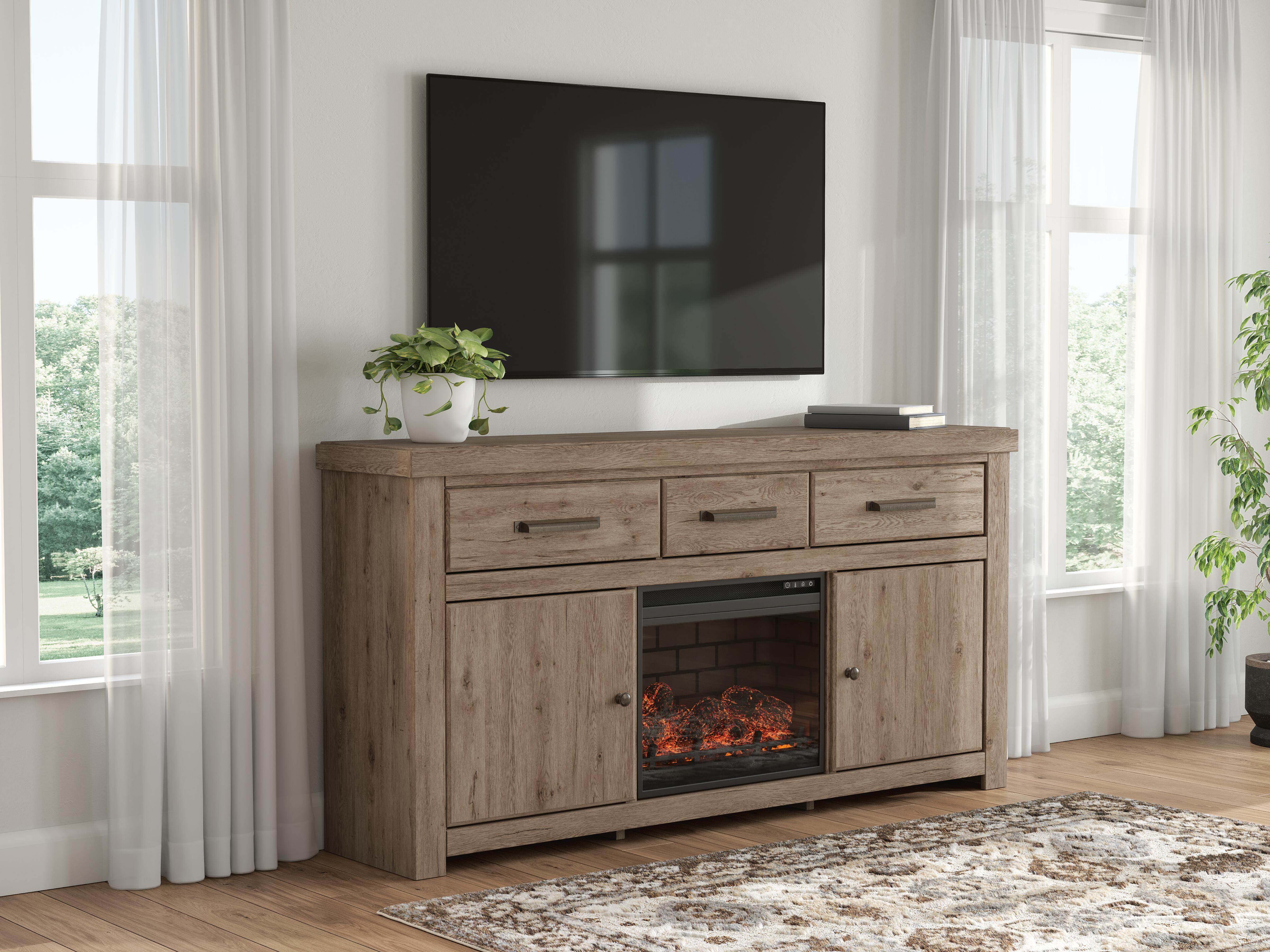 Best Furniture Outlet - Ashley Furniture - Garistyn 73" TV Stand with Electric Fireplace - 73" TV Stand with Electric Fireplace - W2844W3
