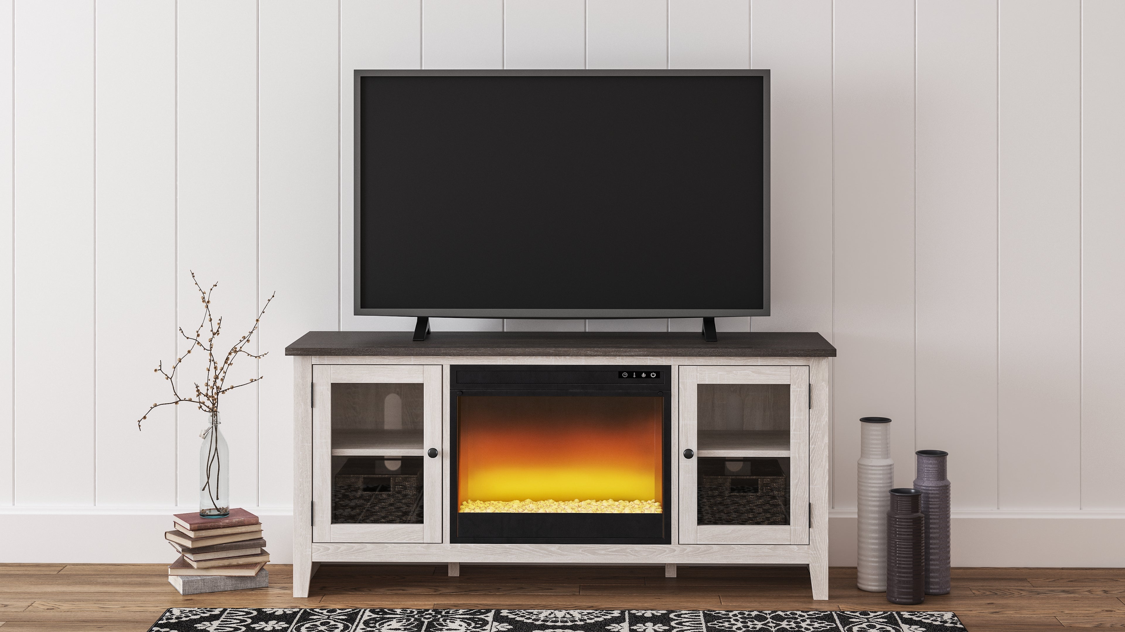 Best Furniture Outlet - Ashley Furniture - Dorrinson 60" TV Stand with Electric Fireplace - 60" TV Stand with Electric Fireplace / Two-tone - W287W2