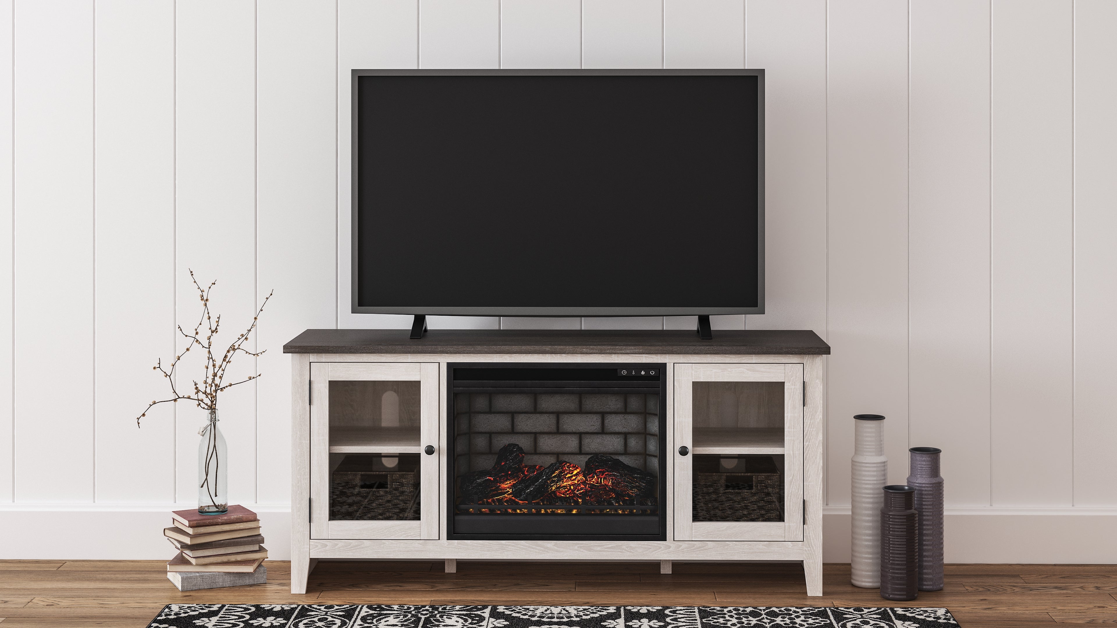 Best Furniture Outlet - Ashley Furniture - Dorrinson 60" TV Stand with Electric Fireplace - 60" TV Stand with Electric Fireplace / Two-tone - W287W3