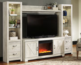 Best Furniture Outlet - Ashley Furniture - Bellaby 4-Piece Entertainment Center with Fireplace - 4-Piece Entertainment Center with Fireplace / Whitewash - W331W5