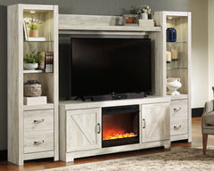 Best Furniture Outlet - Ashley Furniture - Bellaby 4-Piece Entertainment Center with Fireplace - 4-Piece Entertainment Center with Fireplace / Whitewash - W331W5