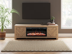 Best Furniture Outlet - Ashley Furniture - Cayboni 71" TV Stand with Electric Fireplace - 71" TV Stand with Electric Fireplace / Tan - W3787W1