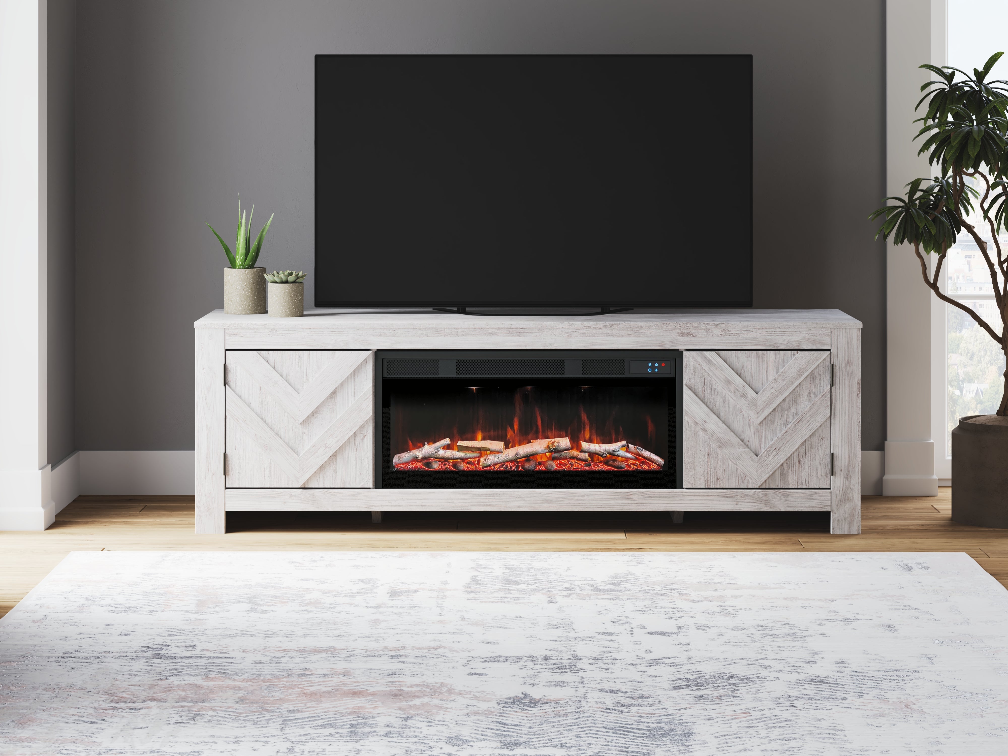 Best Furniture Outlet - Ashley Furniture - Cayboni 71" TV Stand with Electric Fireplace - 71" TV Stand with Electric Fireplace / Whitewash - W3788W1