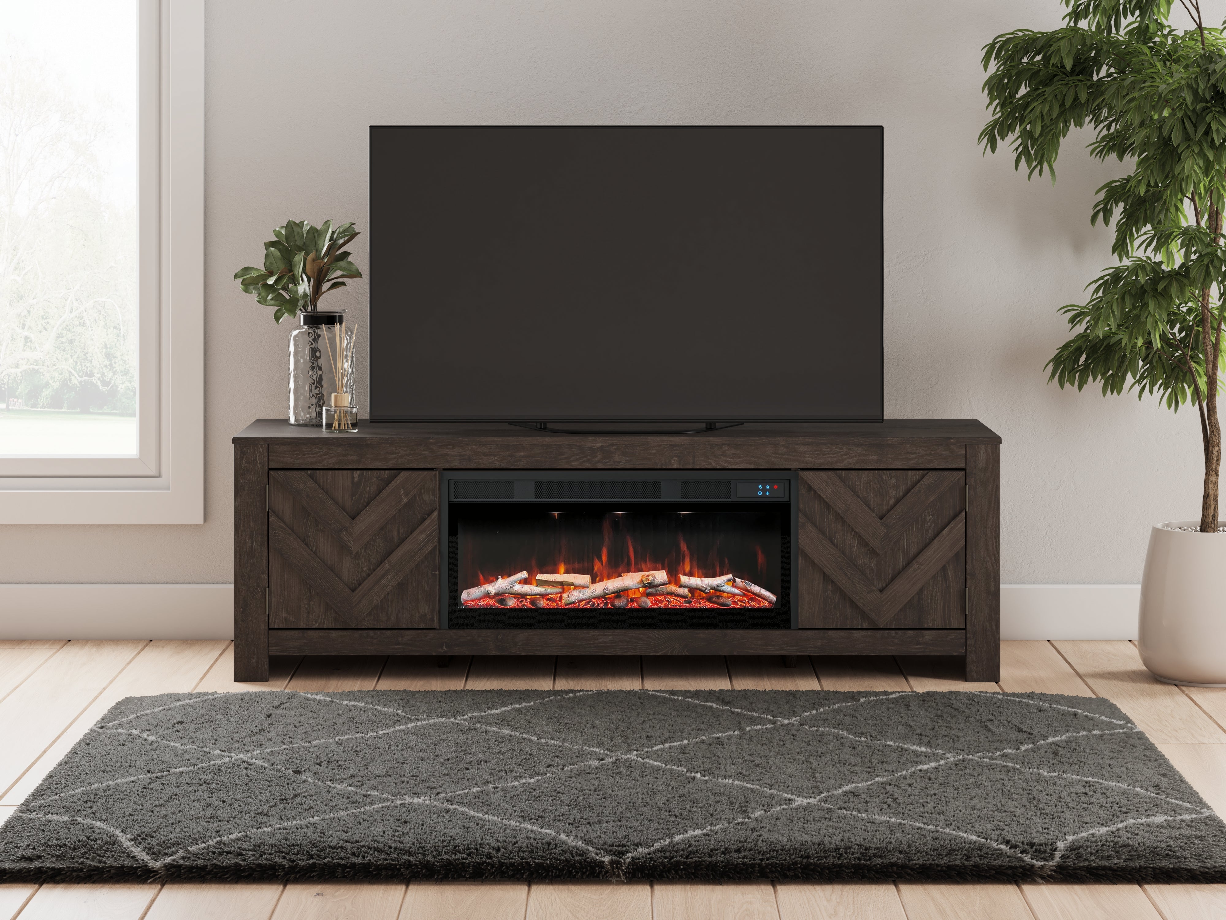 Best Furniture Outlet - Ashley Furniture - Cayboni 71" TV Stand with Electric Fireplace - 71" TV Stand with Electric Fireplace / Black - W3789W1