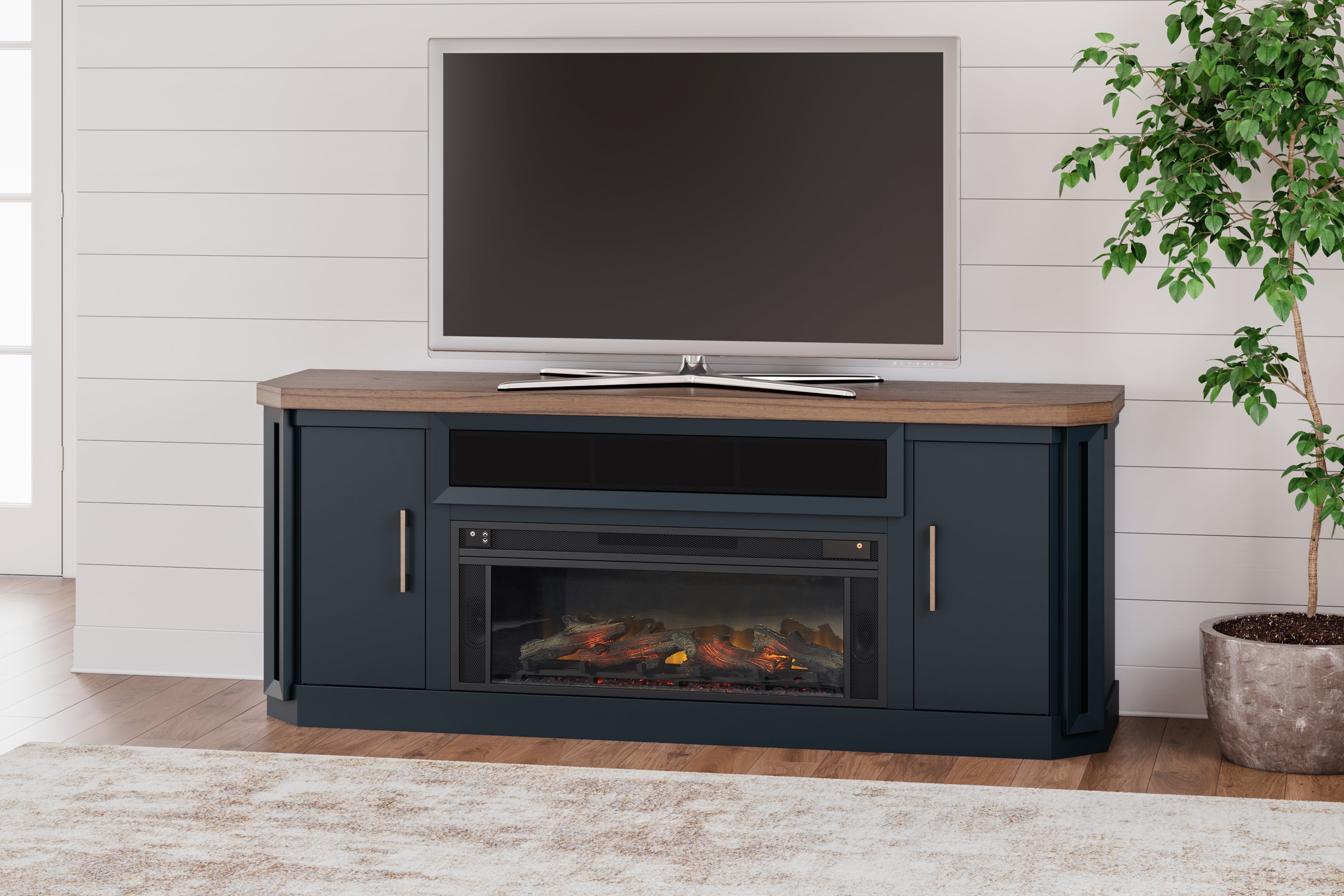 Best Furniture Outlet - Ashley Furniture - Landocken 83" TV Stand with Electric Fireplace - 83" TV Stand with Electric Fireplace / Two-tone - W402W1