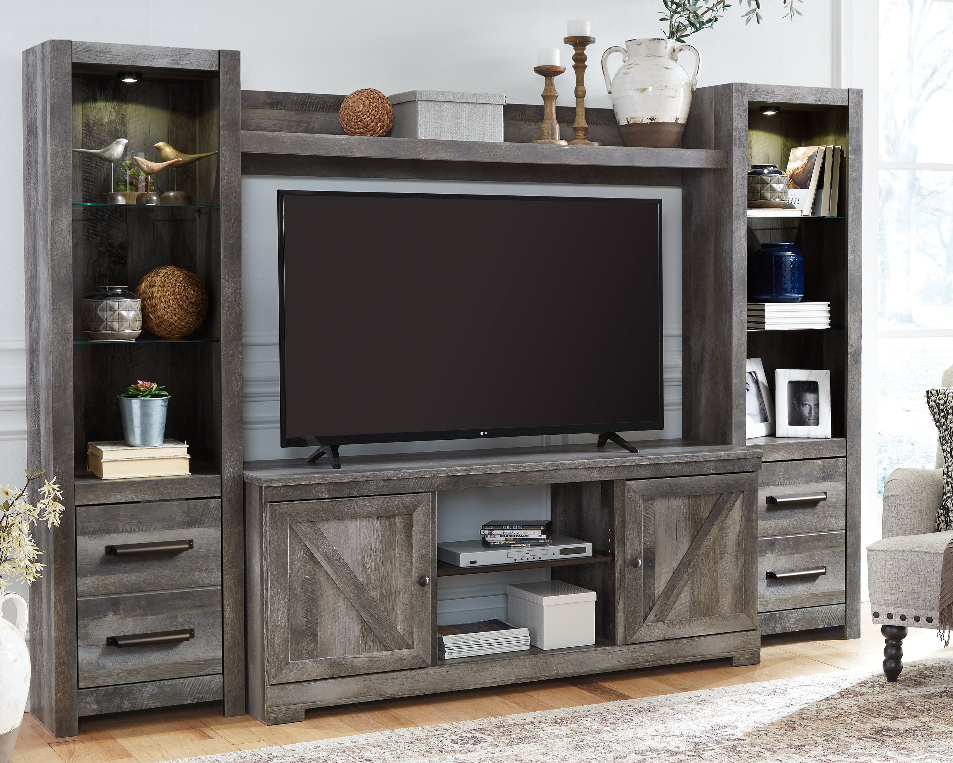 Best Furniture Outlet - Ashley Furniture - Wynnlow Entertainment Center - 4-Piece Entertainment Center / Gray - W440W2