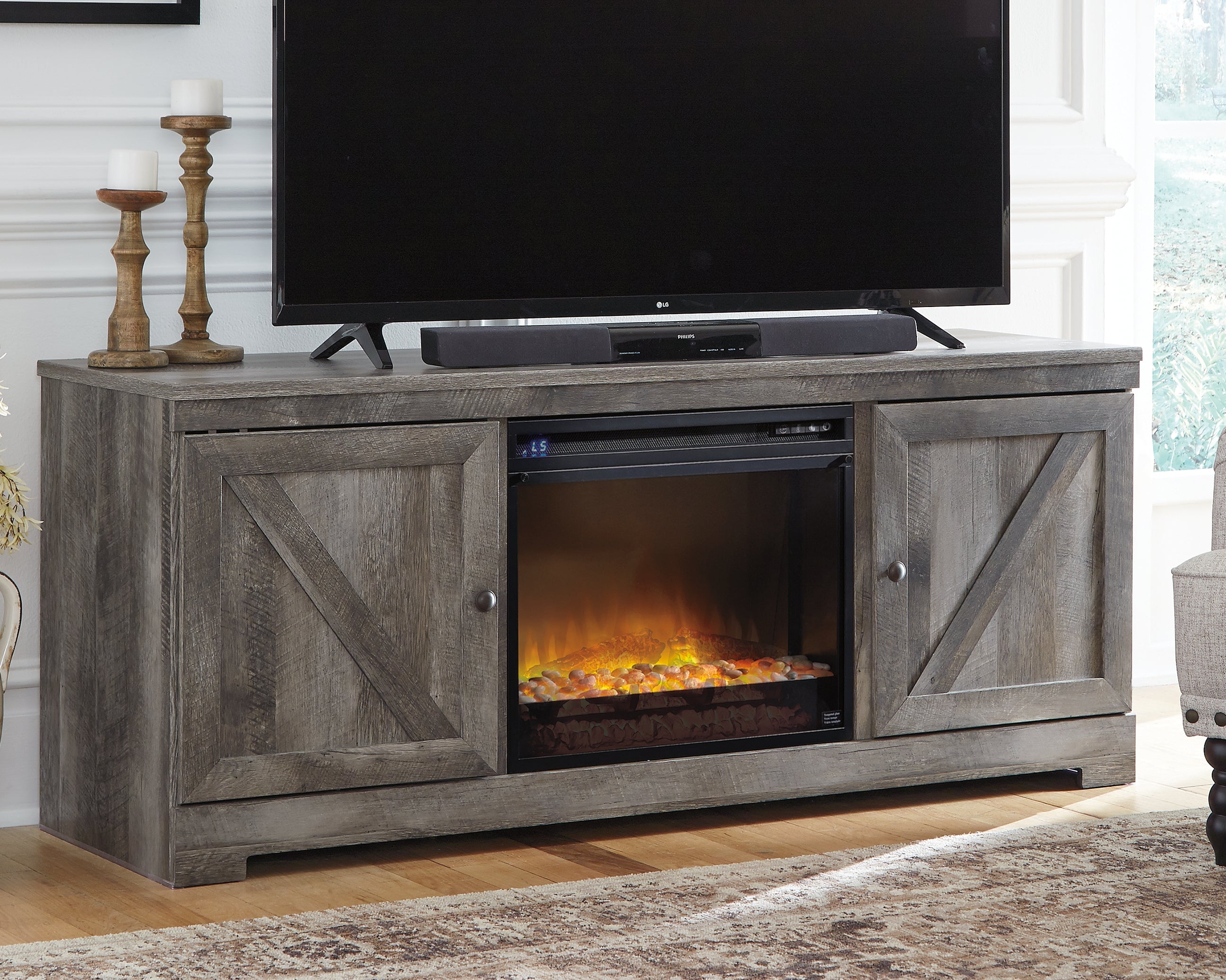 Best Furniture Outlet - Ashley Furniture - Wynnlow 63" TV Stand with Electric Fireplace - 63" TV Stand with Electric Fireplace / Gray - W440W4