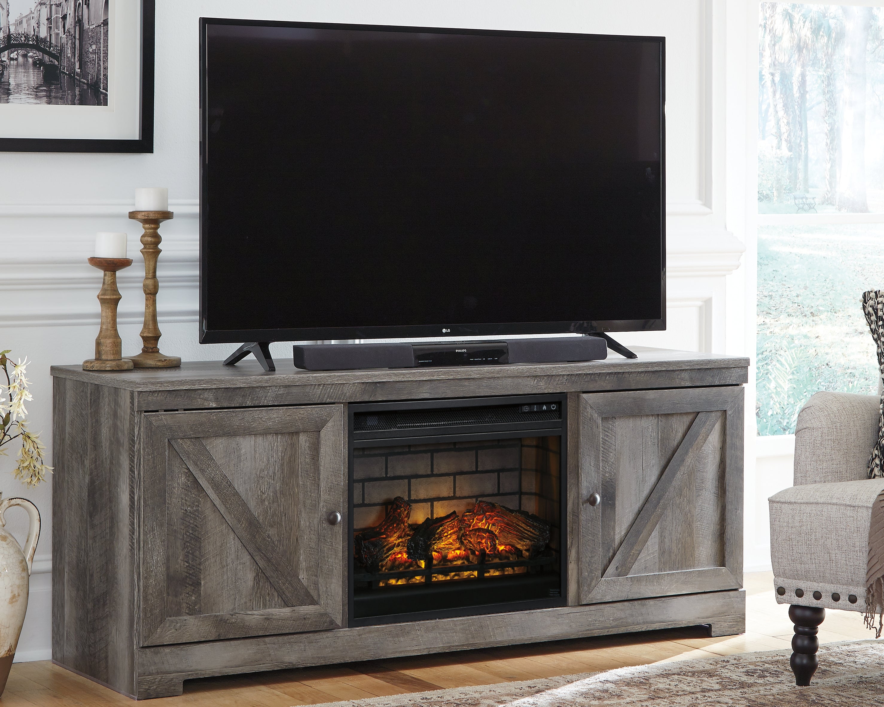 Best Furniture Outlet - Ashley Furniture - Wynnlow 63" TV Stand with Electric Fireplace - 63" TV Stand with Electric Fireplace / Gray - W440W9