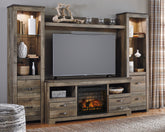 Best Furniture Outlet - Ashley Furniture - Trinell 4-Piece Entertainment Center with Electric Fireplace - 4-Piece Entertainment Center with Electric Fireplace / Brown - W446W8