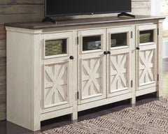 Best Furniture Outlet - Ashley Furniture - Bolanburg 74" TV Stand - 74" / White/Weathered Gray - W647-60