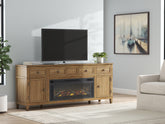 Best Furniture Outlet - Ashley Furniture - Sharlance 81" TV Stand with Electric Fireplace - 81" TV Stand with Electric Fireplace / Light Brown - W655W1