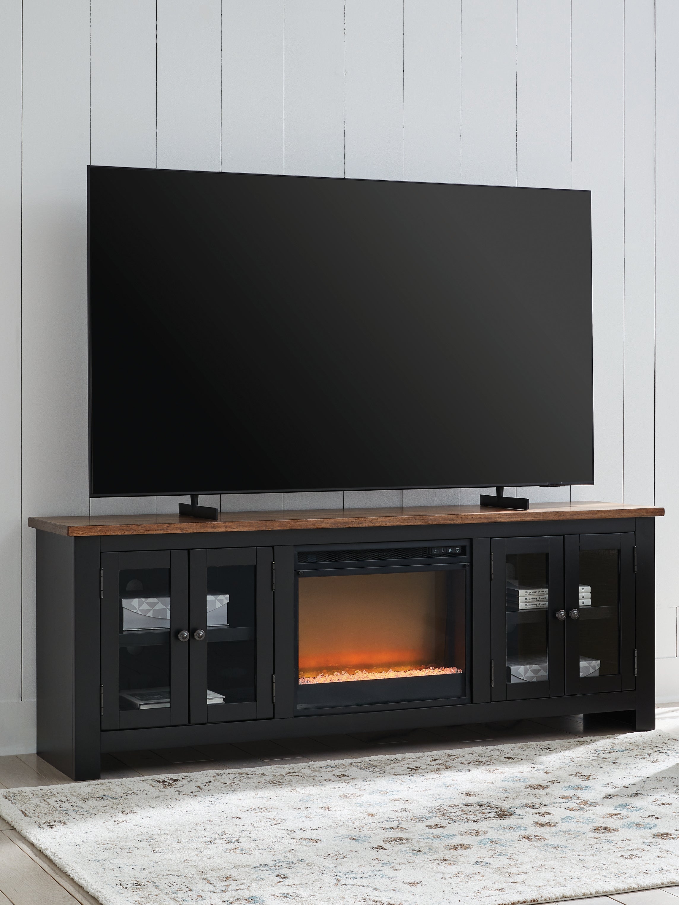 Best Furniture Outlet - Ashley Furniture - Wildenauer 76" TV Stand with Electric Fireplace - 76" TV Stand with Electric Fireplace / Brown/Black - W664W2