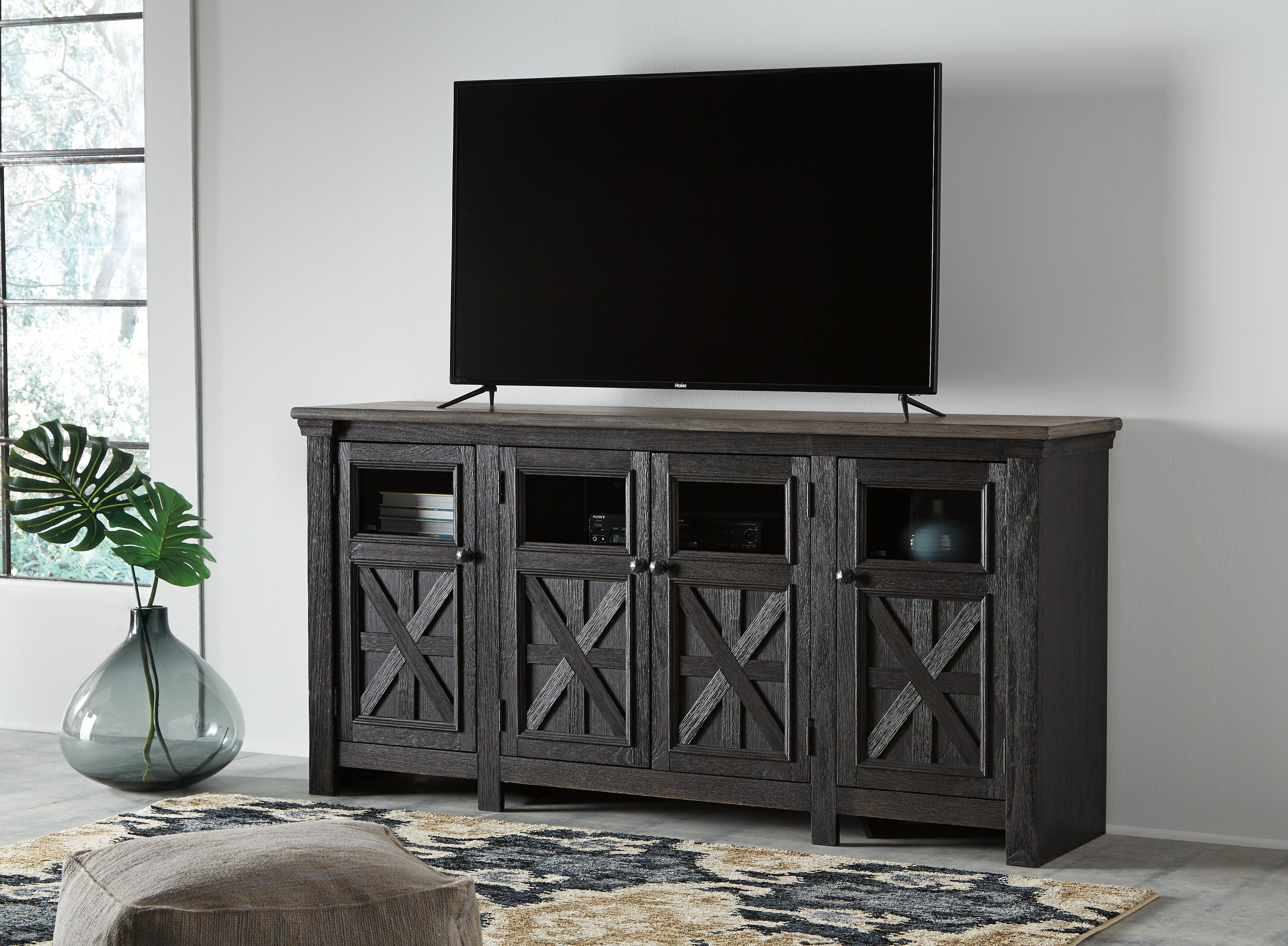Best Furniture Outlet - Ashley Furniture - Tyler Creek 74" TV Stand - 74" / Black/Gray - W736-68