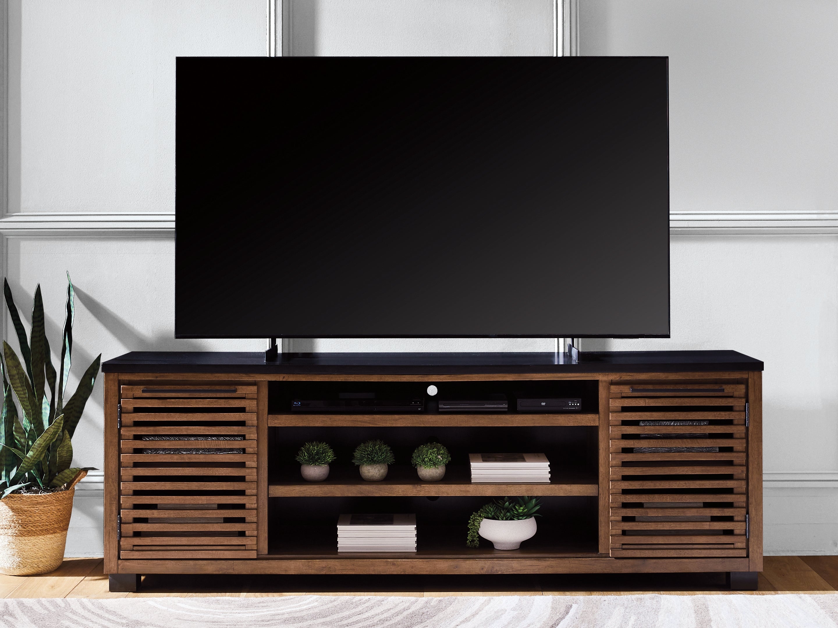 Best Furniture Outlet - Ashley Furniture - Kallari 84" TV Stand - 84" / Warm Brown/Black - W737-78
