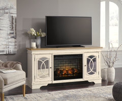 Best Furniture Outlet - Ashley Furniture - Realyn 74" TV Stand with Electric Fireplace - 74" TV Stand with Electric Fireplace / Chipped White - W743W2