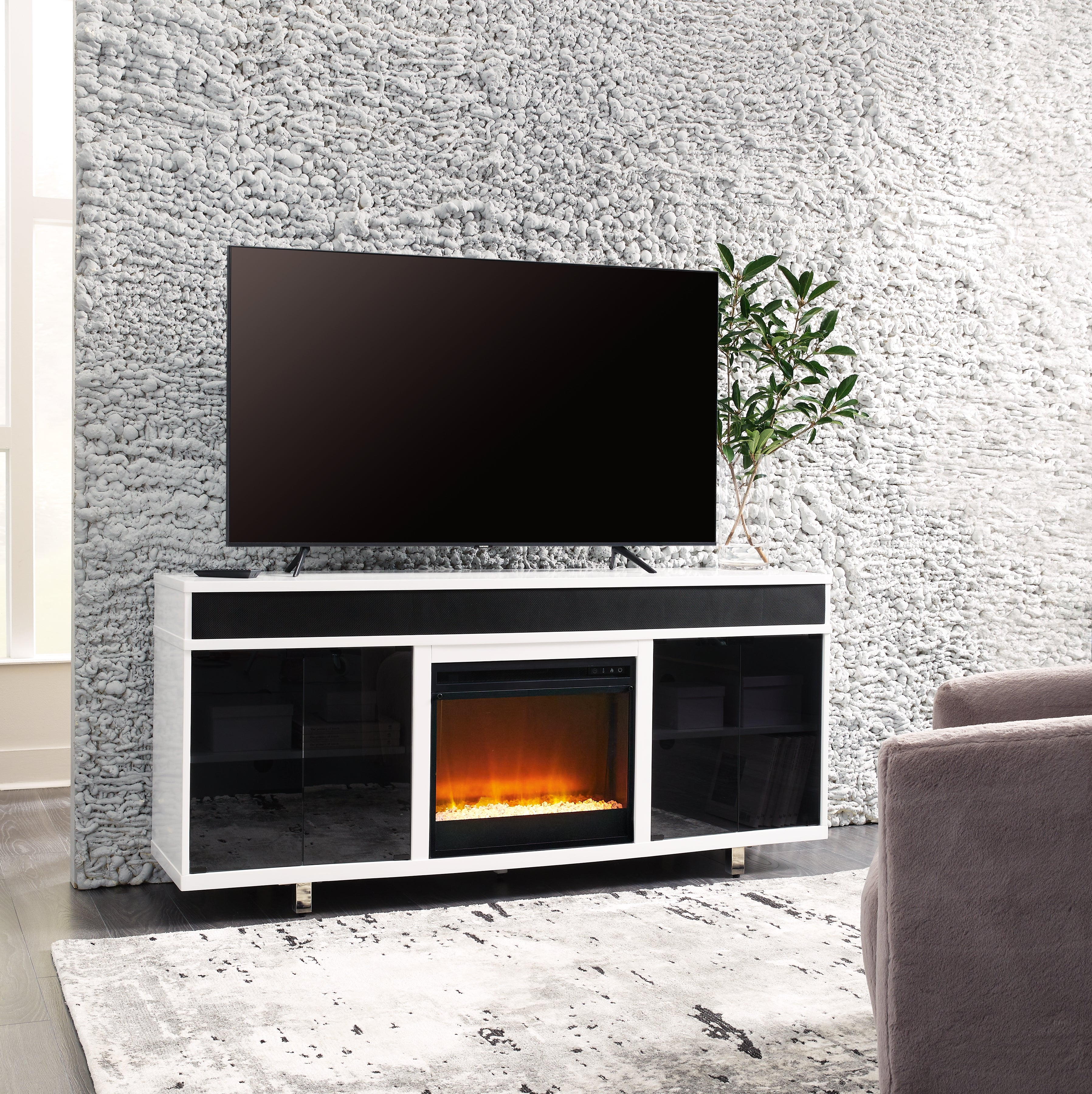 Best Furniture Outlet - Ashley Furniture - Gardoni 72" TV Stand with Electric Fireplace - 72" TV Stand with Electric Fireplace / White/Black - W756W1