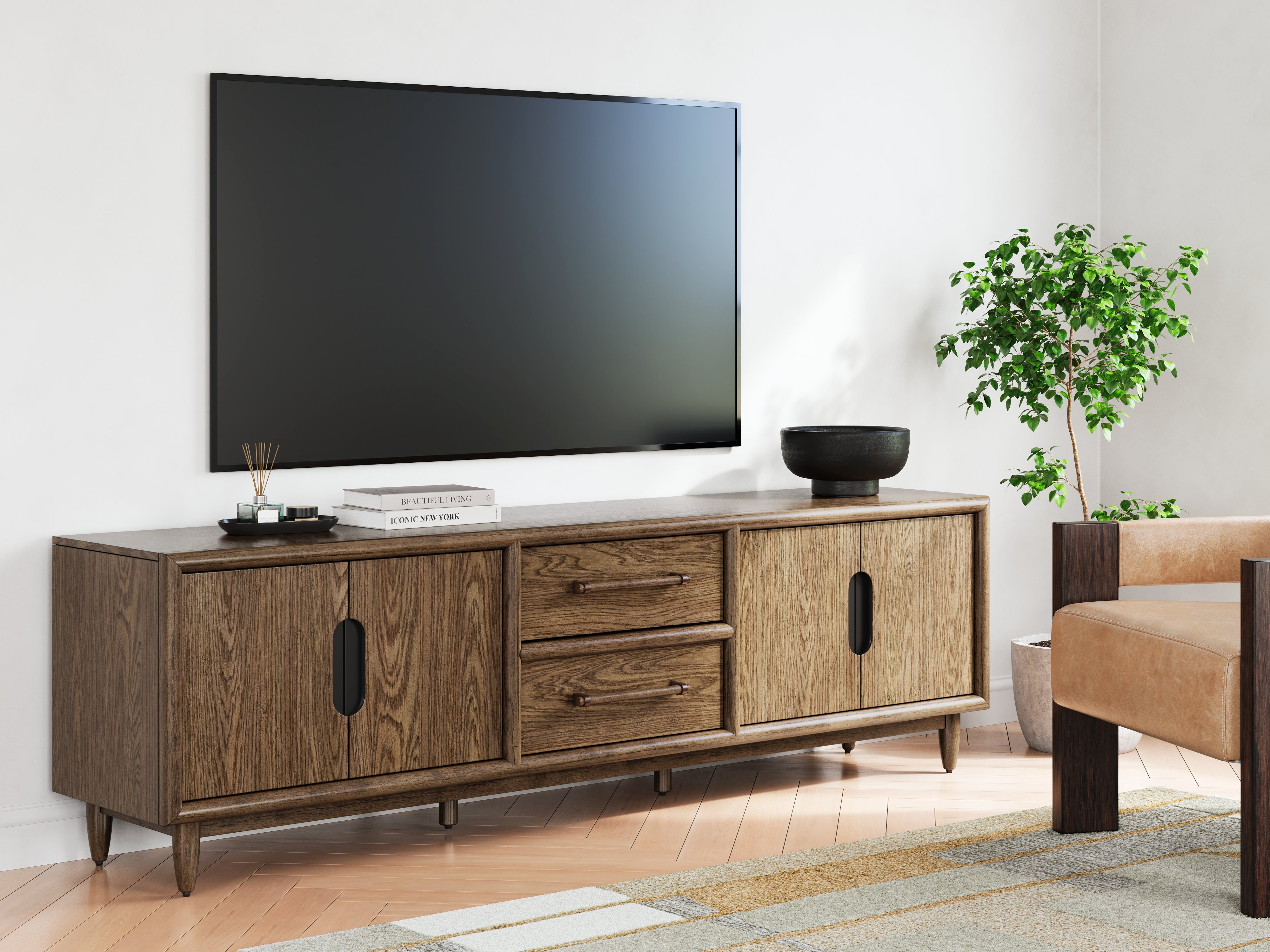 Best Furniture Outlet - Ashley Furniture - Roanhowe 85" TV Stand - 85" / Brown - W769-68