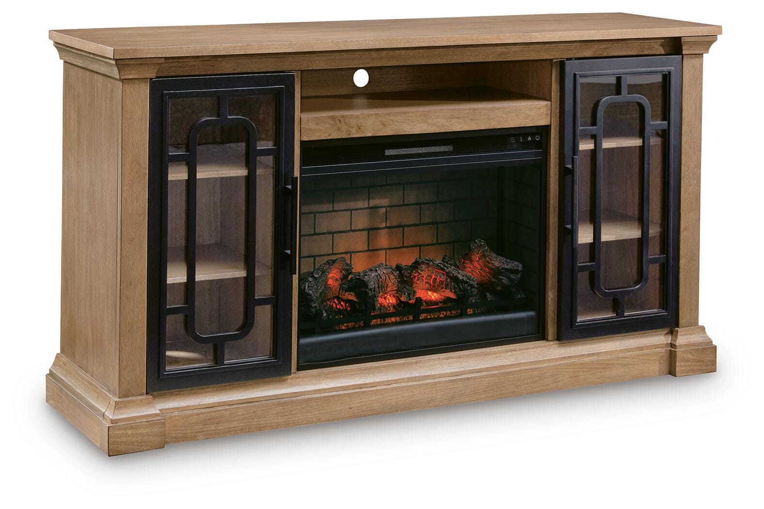 Best Furniture Outlet - Ashley Furniture - Wittenmyer 72" TV Stand with Electric Fireplace - 72" TV Stand with Electric Fireplace / Natural/Black - W794W1