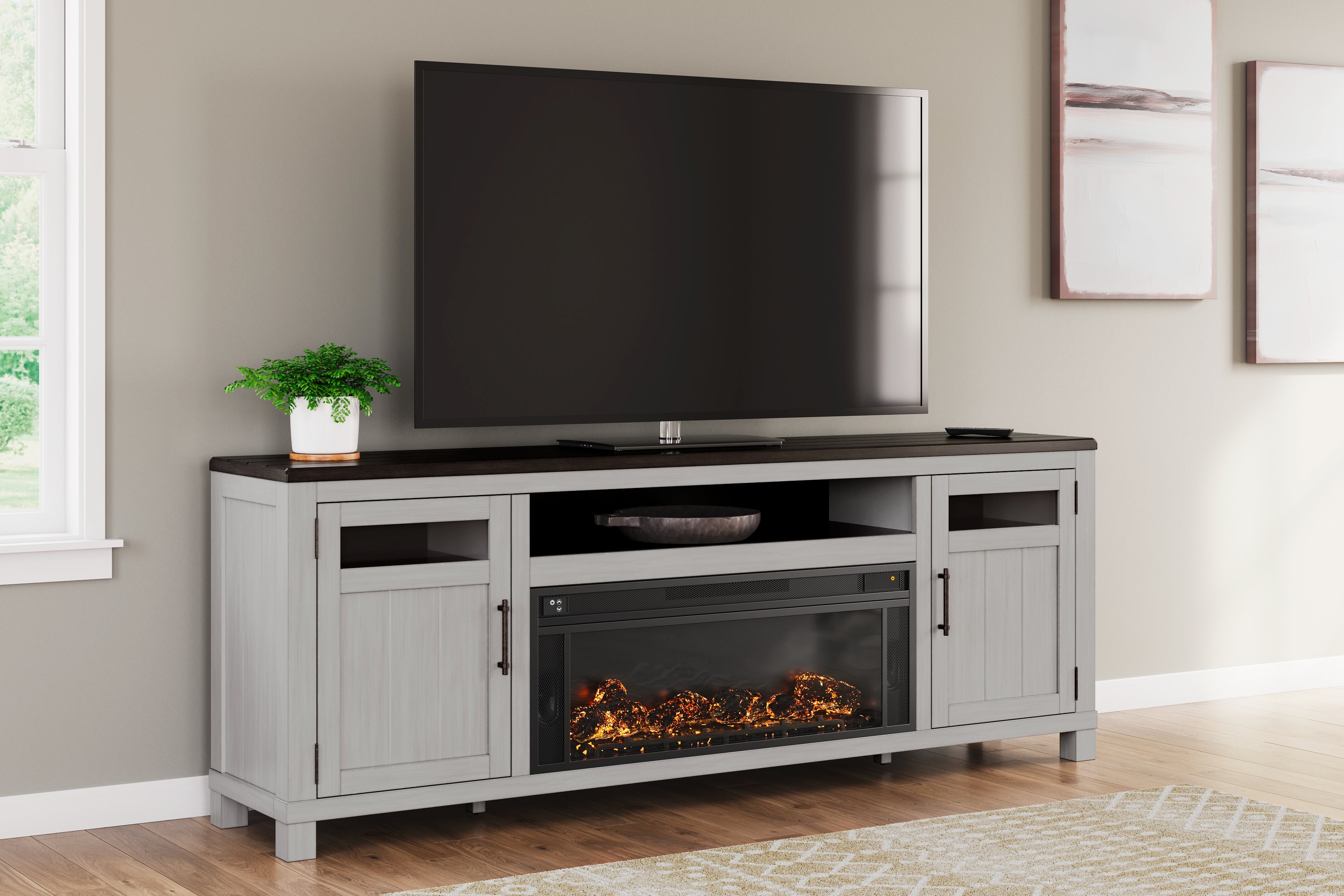 Best Furniture Outlet - Ashley Furniture - Darborn 88" TV Stand with Electric Fireplace - 88" TV Stand with Electric Fireplace / Gray/Brown - W796W1