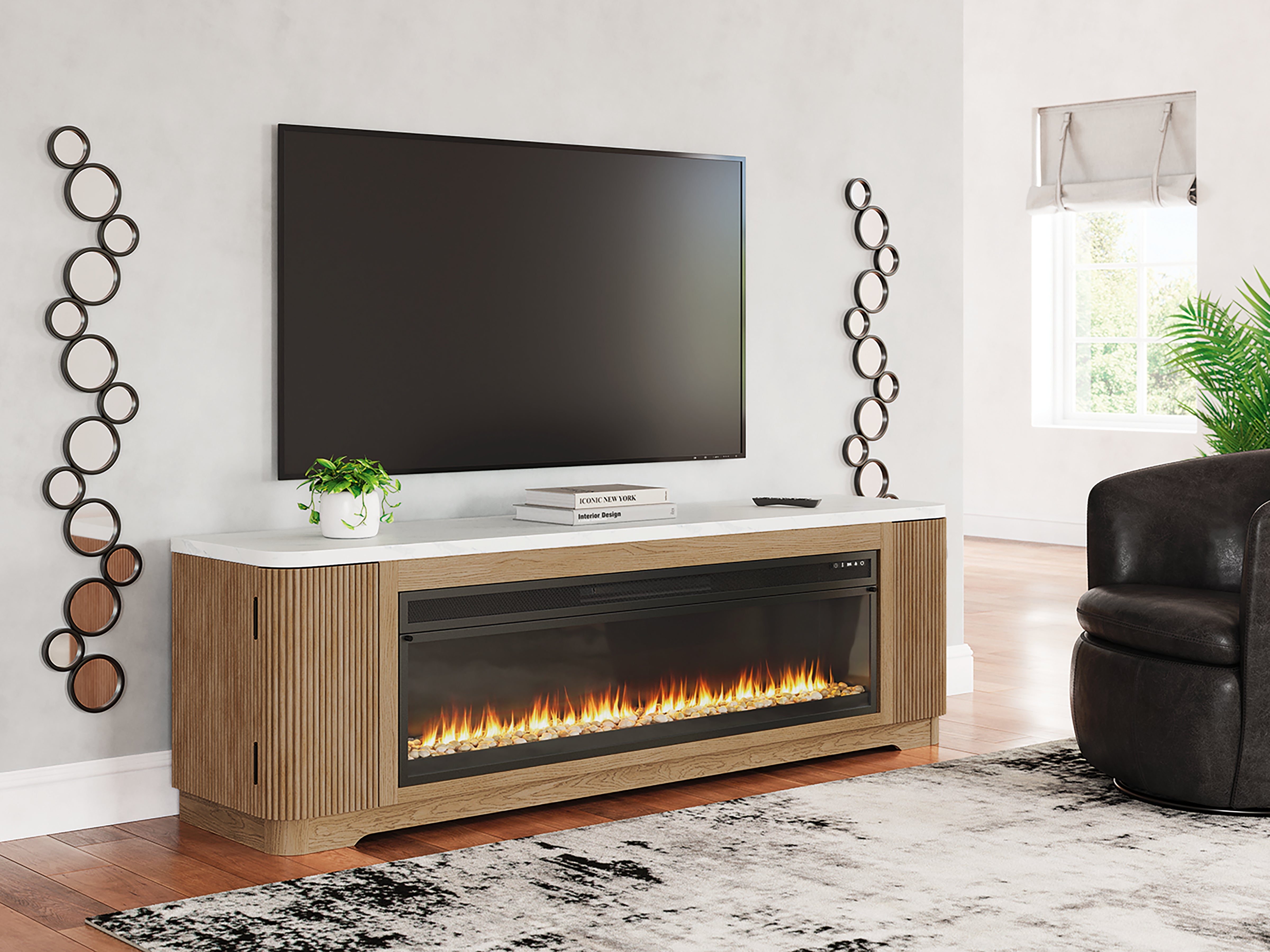 Best Furniture Outlet - Ashley Furniture - Camdill 80" TV Stand with Electric Fireplace - 80" TV Stand with Electric Fireplace / Light Brown - W808W1