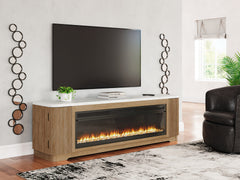 Best Furniture Outlet - Ashley Furniture - Camdill 80" TV Stand with Electric Fireplace - 80" TV Stand with Electric Fireplace / Light Brown - W808W1