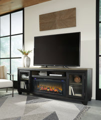 Best Furniture Outlet - Ashley Furniture - Foyland 83" TV Stand with Electric Fireplace - 83" TV Stand with Electric Fireplace / Black/Brown - W989W1